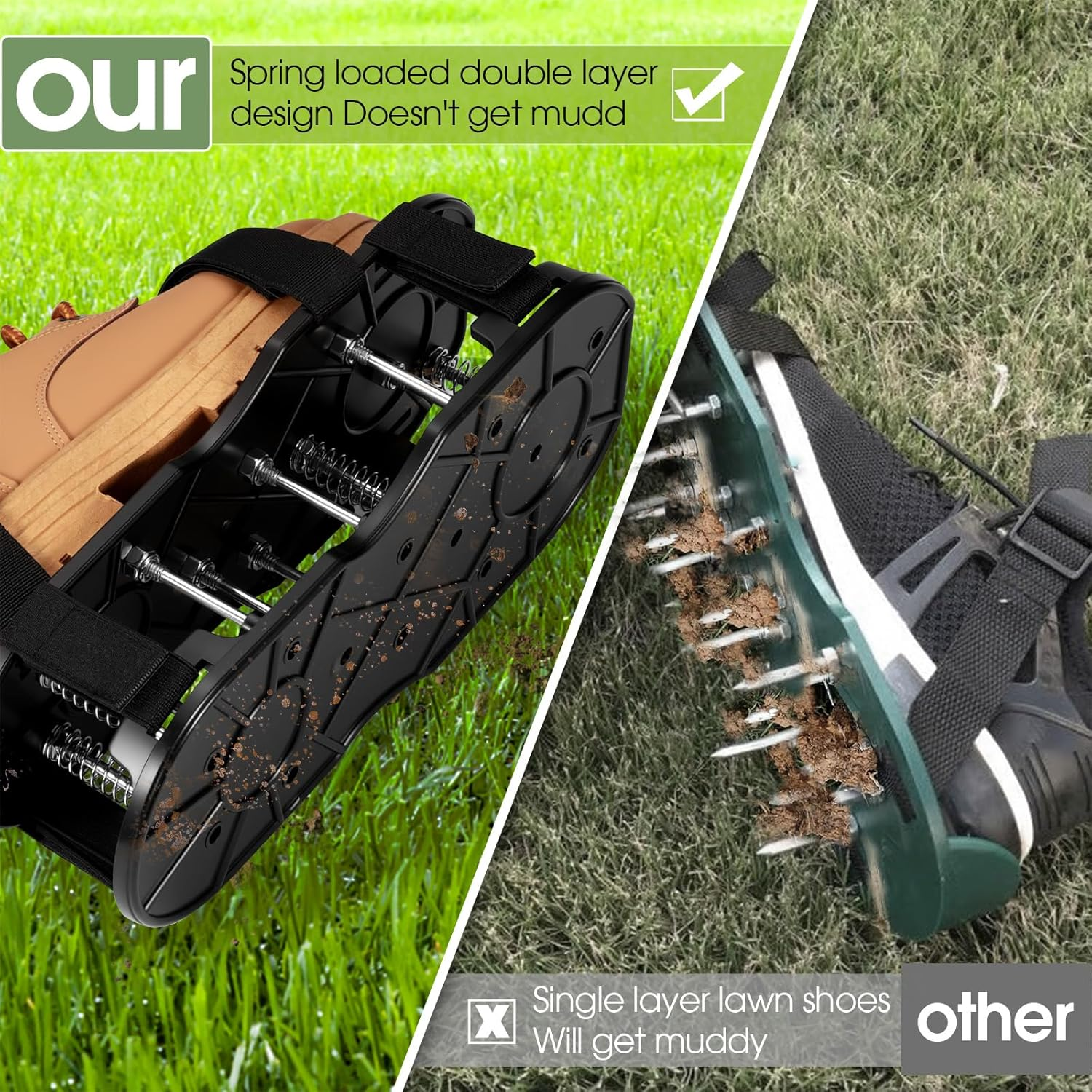 Lawn Aerator Shoes Spring-Loaded Double Layer