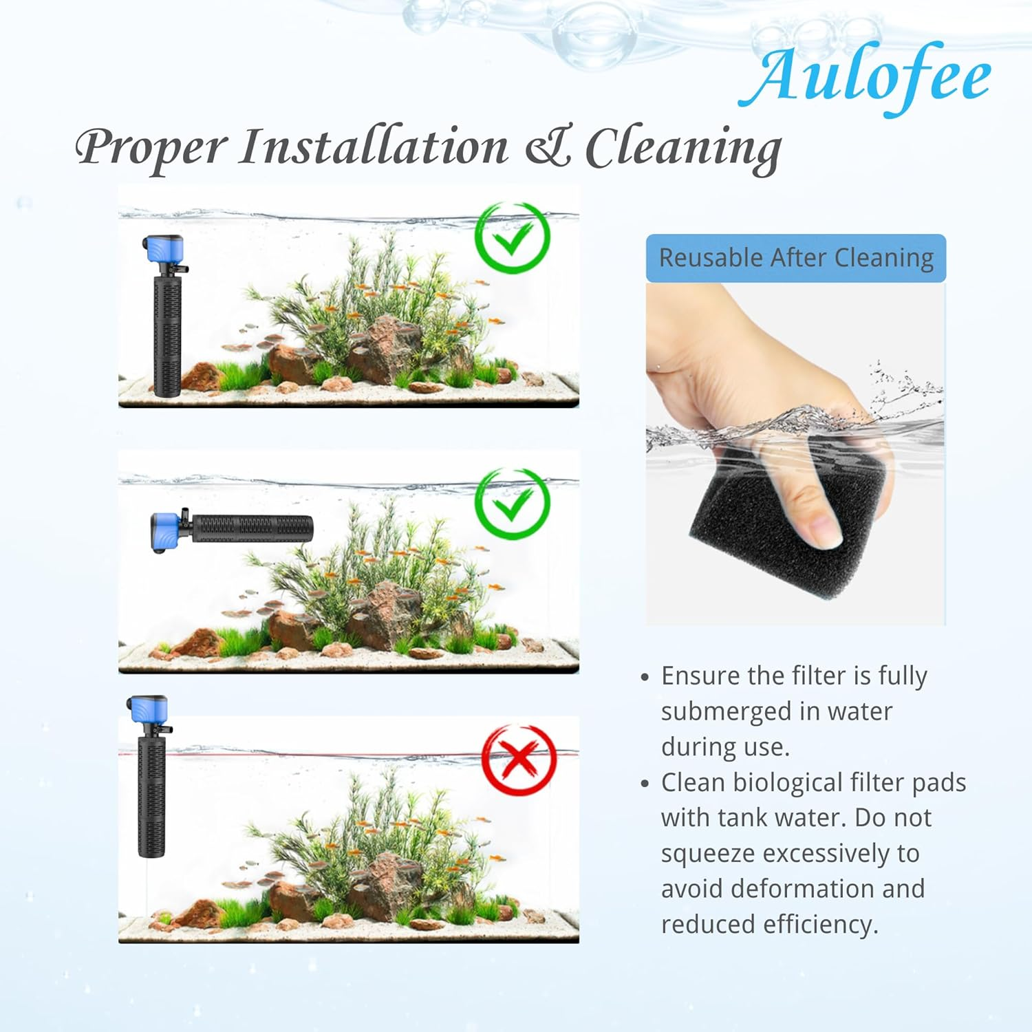 Submersible Aquarium Filter 100-300 Gal Whisper Quiet