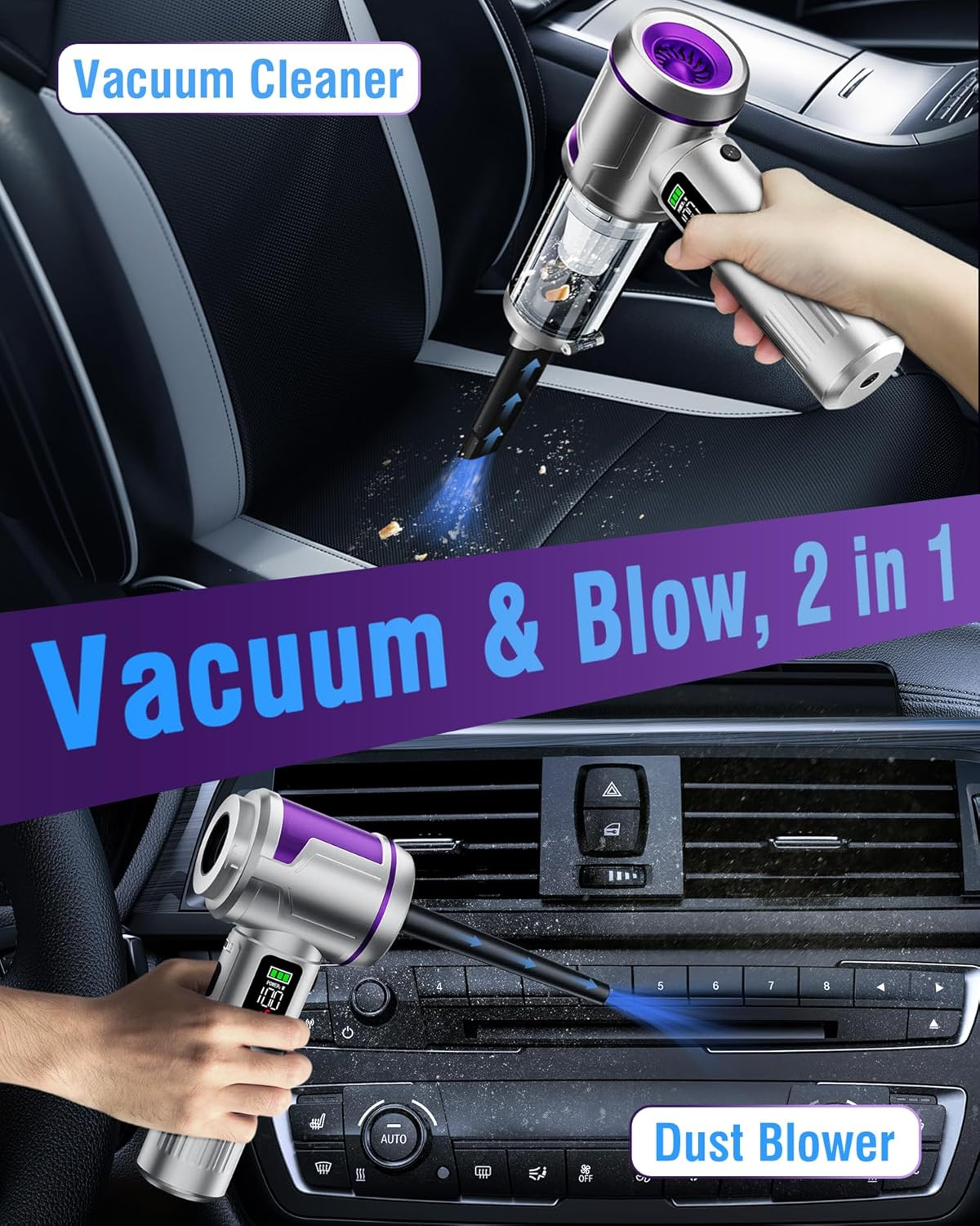 Handheld Car Vacuum Cordless 22000Pa with LED Light
