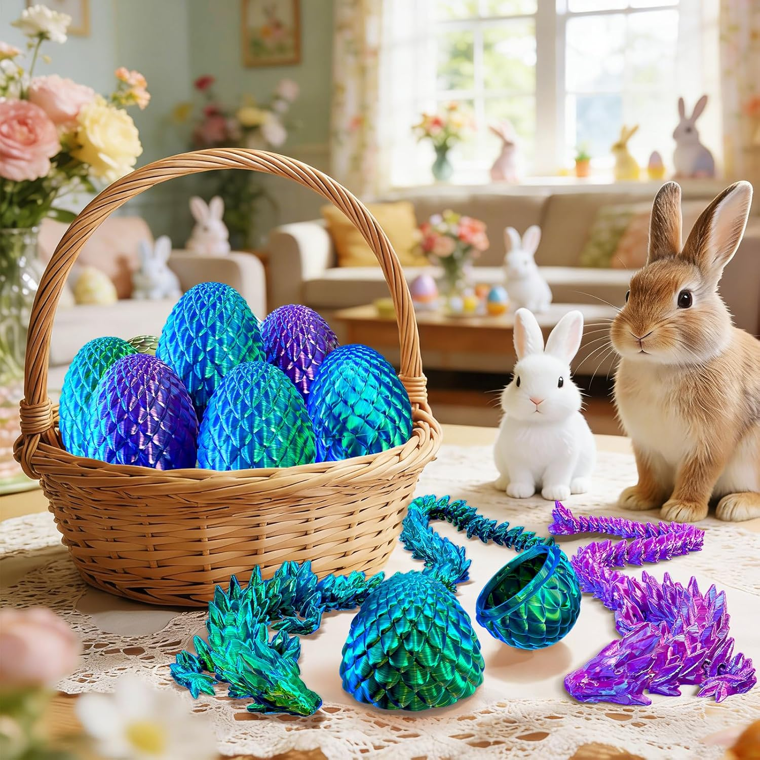 2 Pack 12in 3D Dragon with Egg Easter Basket Stuffer