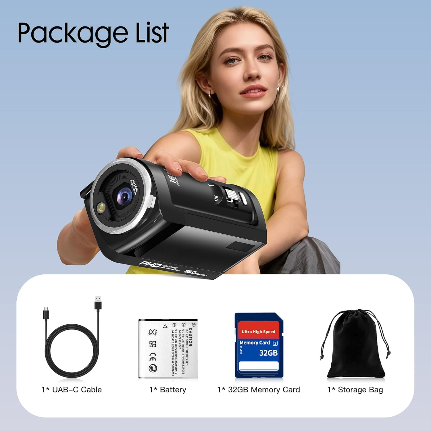 HD 2K 48MP Vlogging Camcorder 16X Zoom 32GB