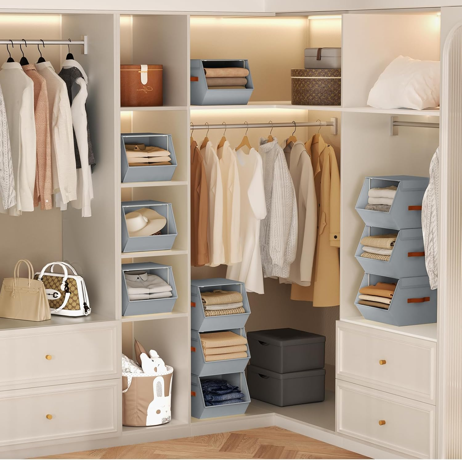 Foldable Stackable Storage Bins 4 Pack Gray