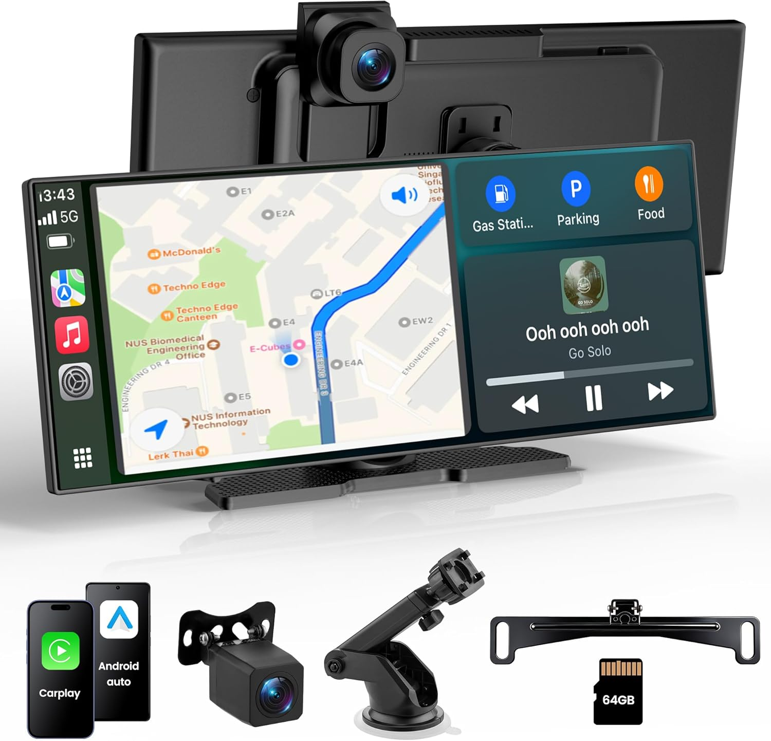 11.5in Wireless CarPlay Screen 4K Dash Cam GPS