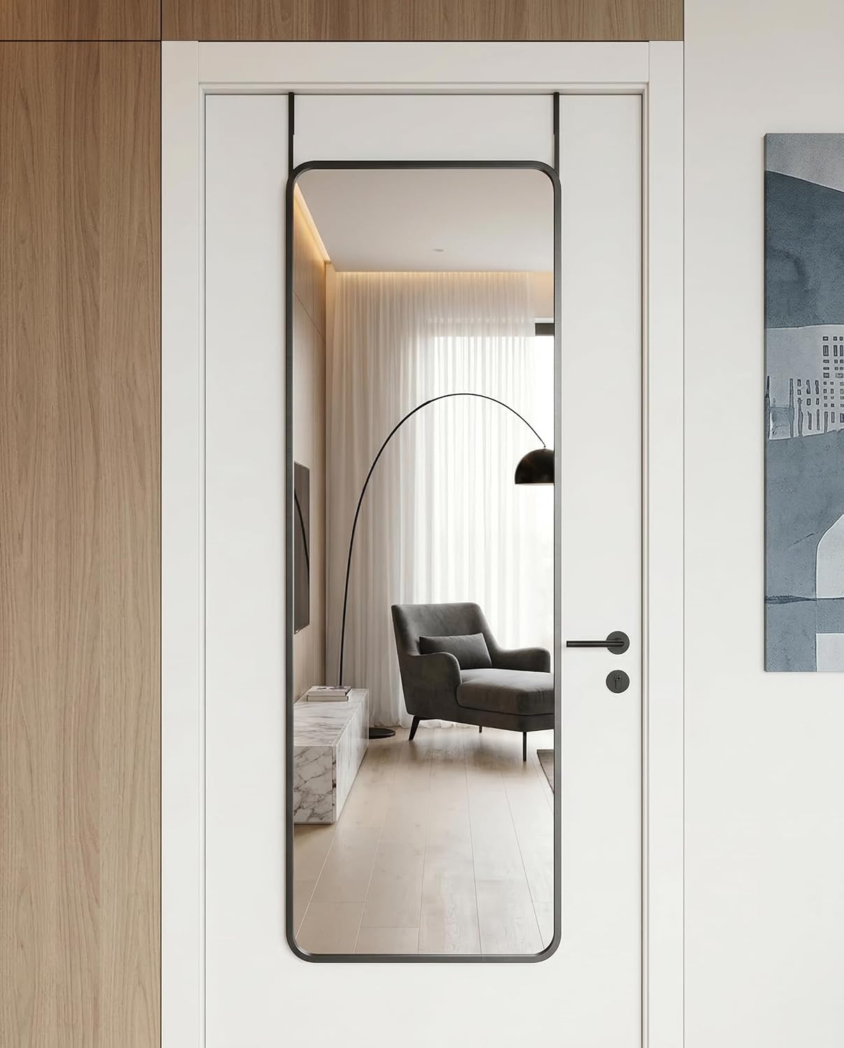 Antok 48x14in Over Door Full Length Mirror Black