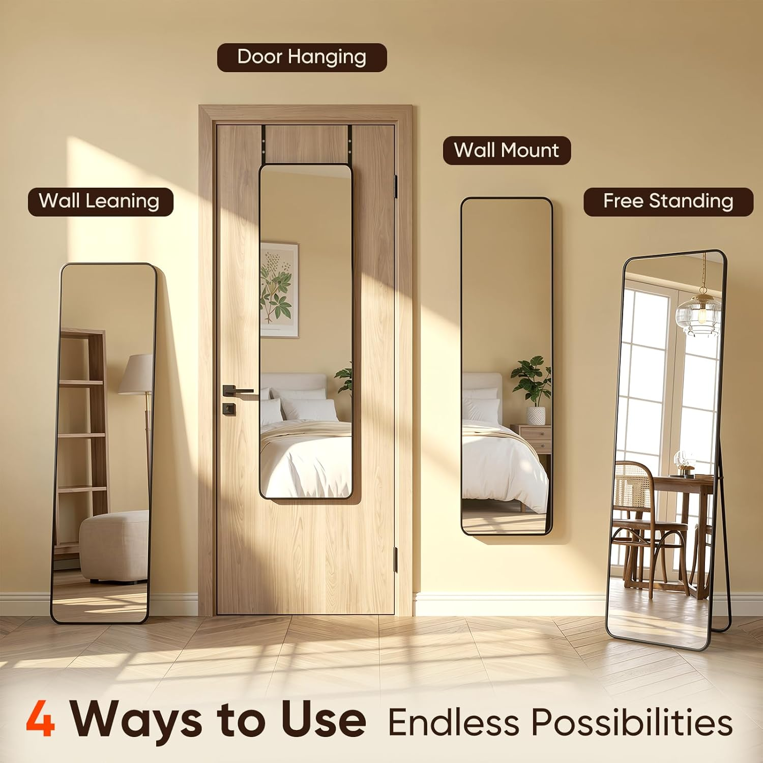 Antok 48x14in Over Door Full Length Mirror Black