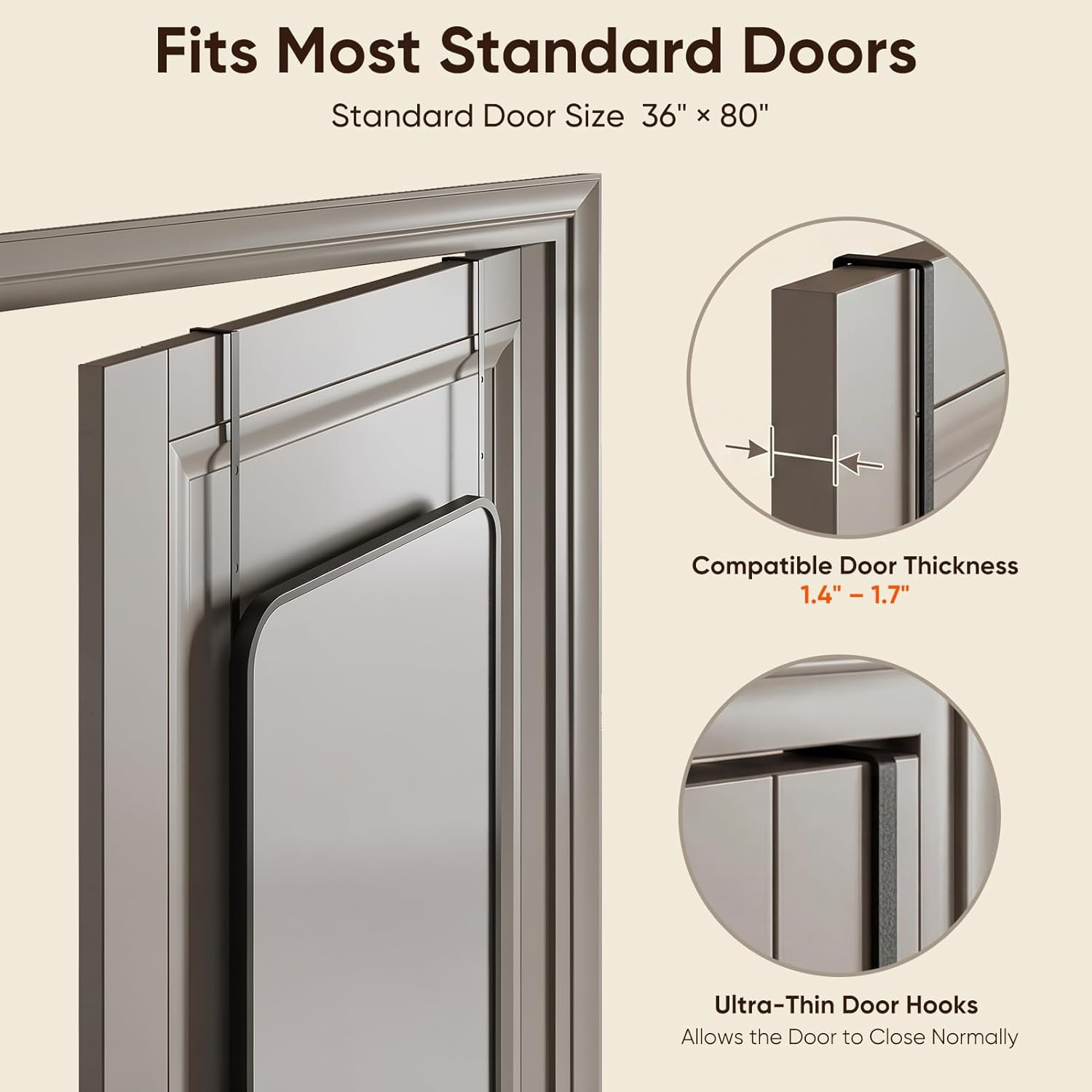 Antok 48x14in Over Door Full Length Mirror Black