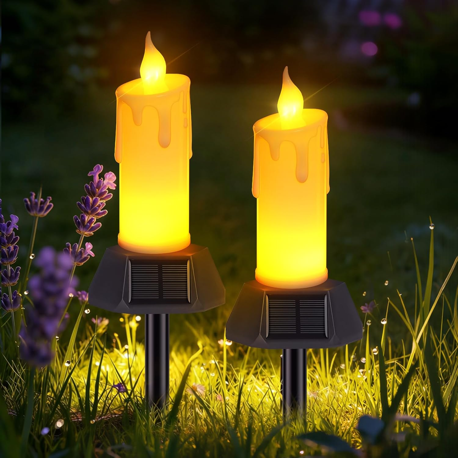 Solar Flameless Candles Outdoor Waterproof 2 Pack