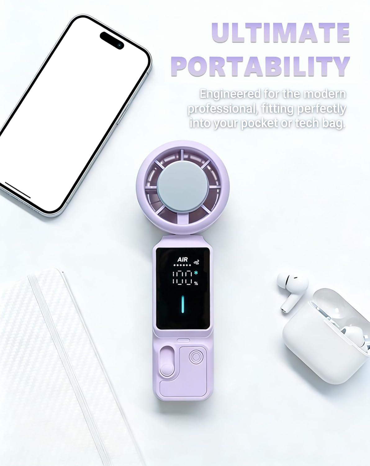 3-in-1 Wearable Handheld Fan 100-Gear Purple