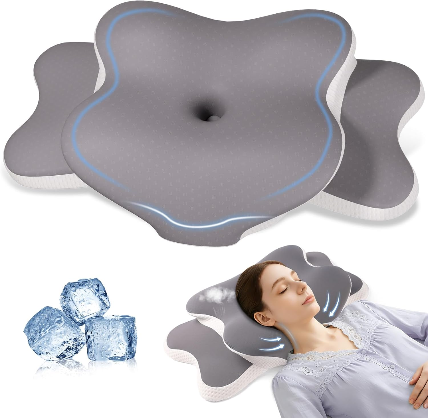 Ergonomic Cervical Neck Pillow Dual-Height Cooling Memory Foam