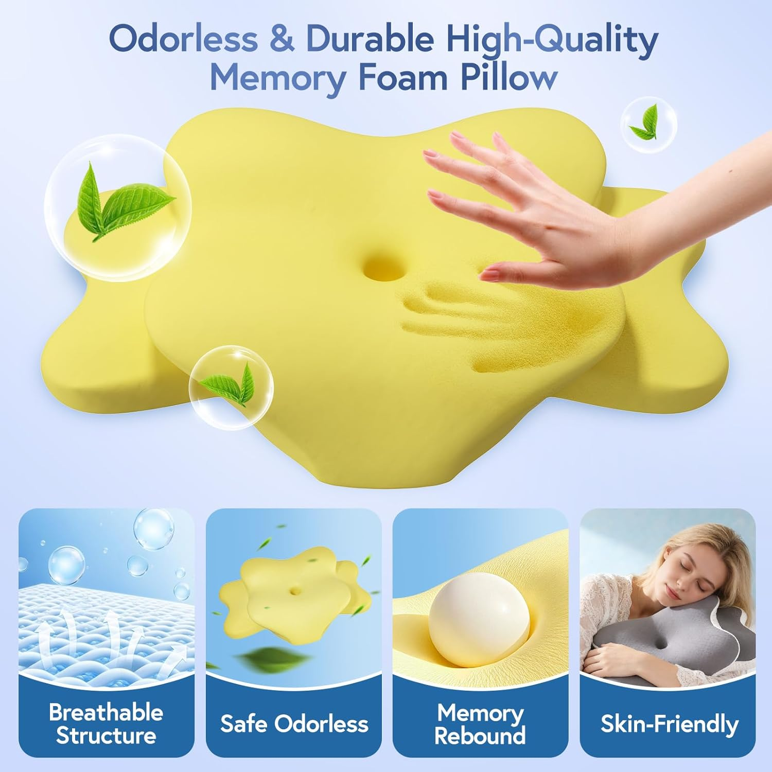 Ergonomic Cervical Neck Pillow Dual-Height Cooling Memory Foam