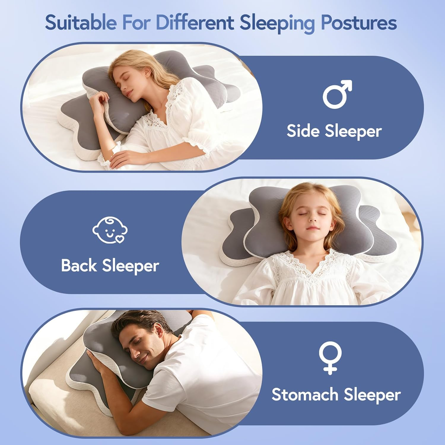 Ergonomic Cervical Neck Pillow Dual-Height Cooling Memory Foam