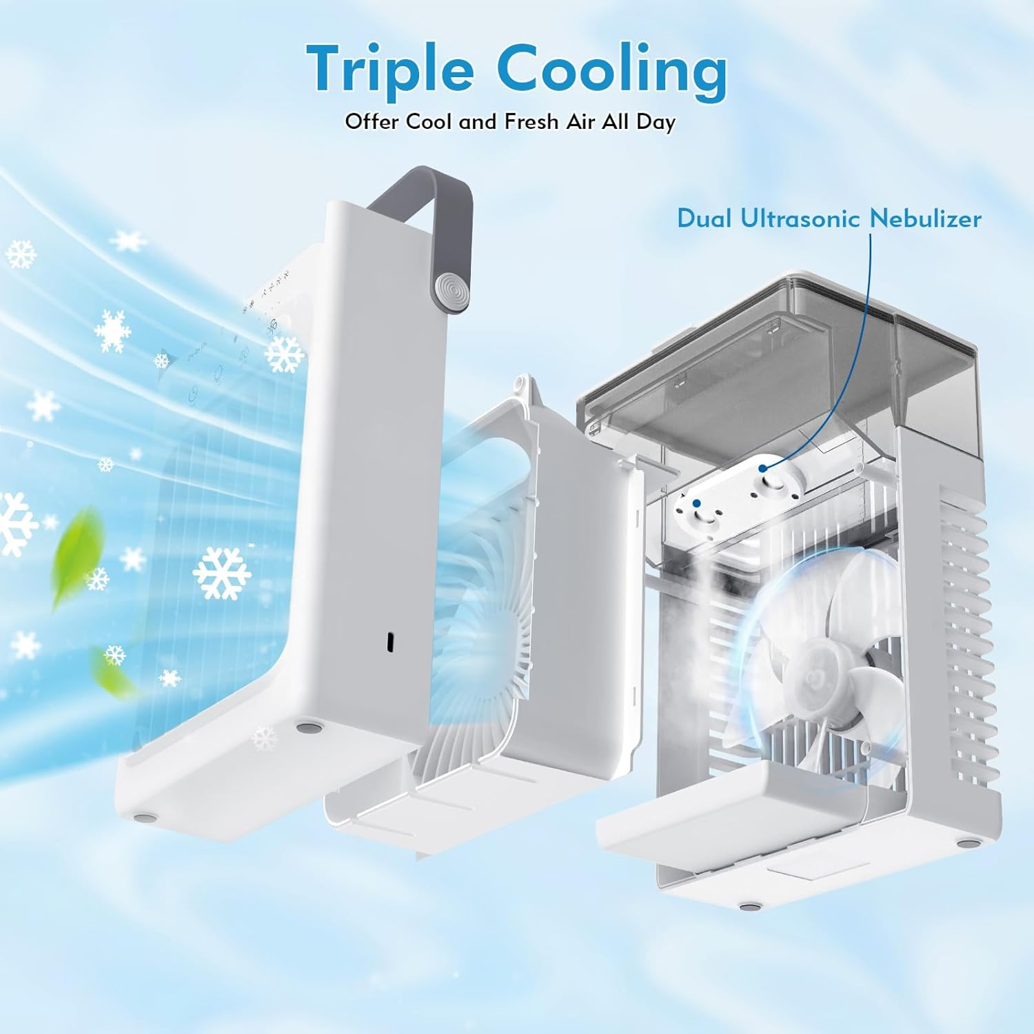 Portable Mini Air Conditioner 3-in-1 USB 1000ml Tank Timer