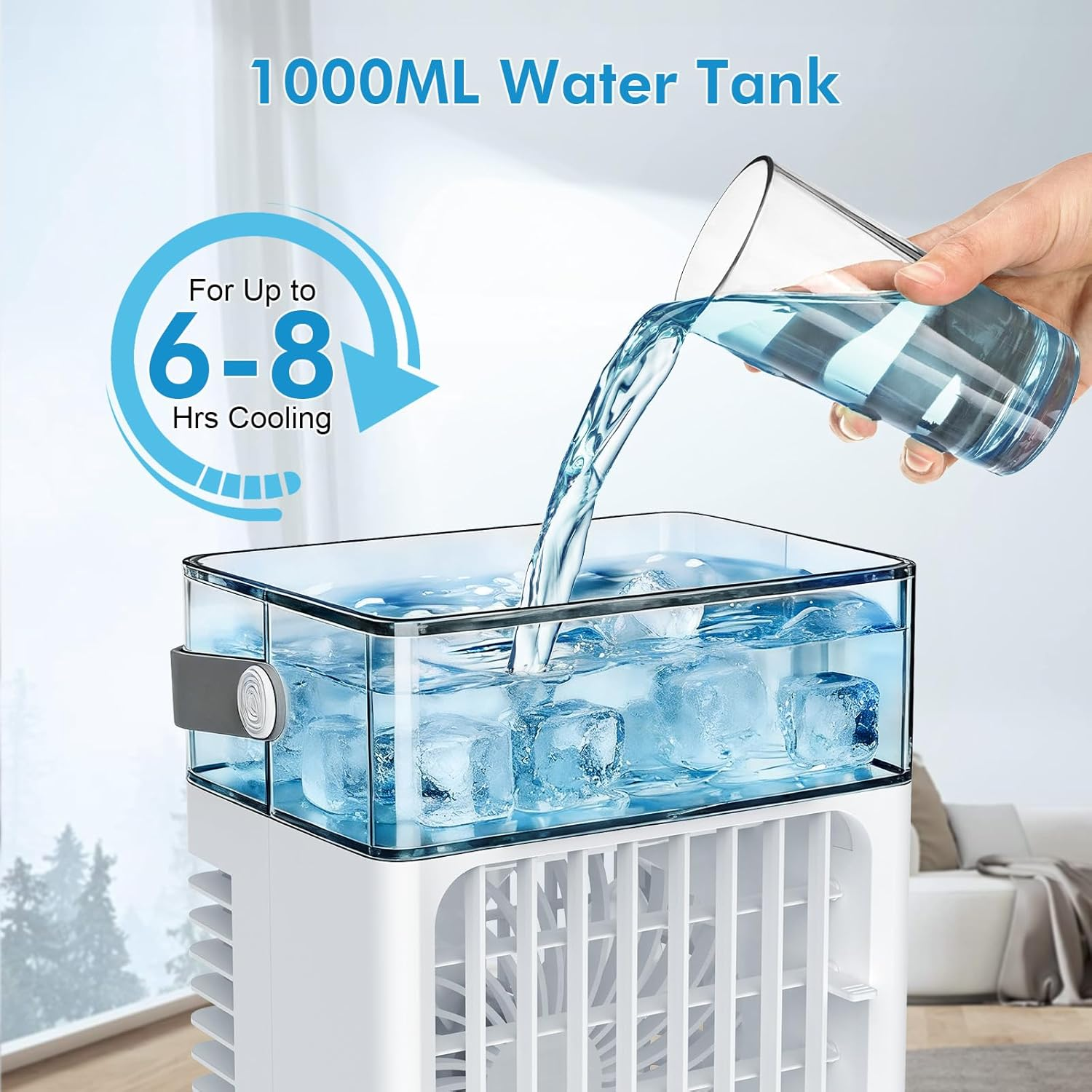 Portable Mini Air Conditioner 3-in-1 USB 1000ml Tank Timer