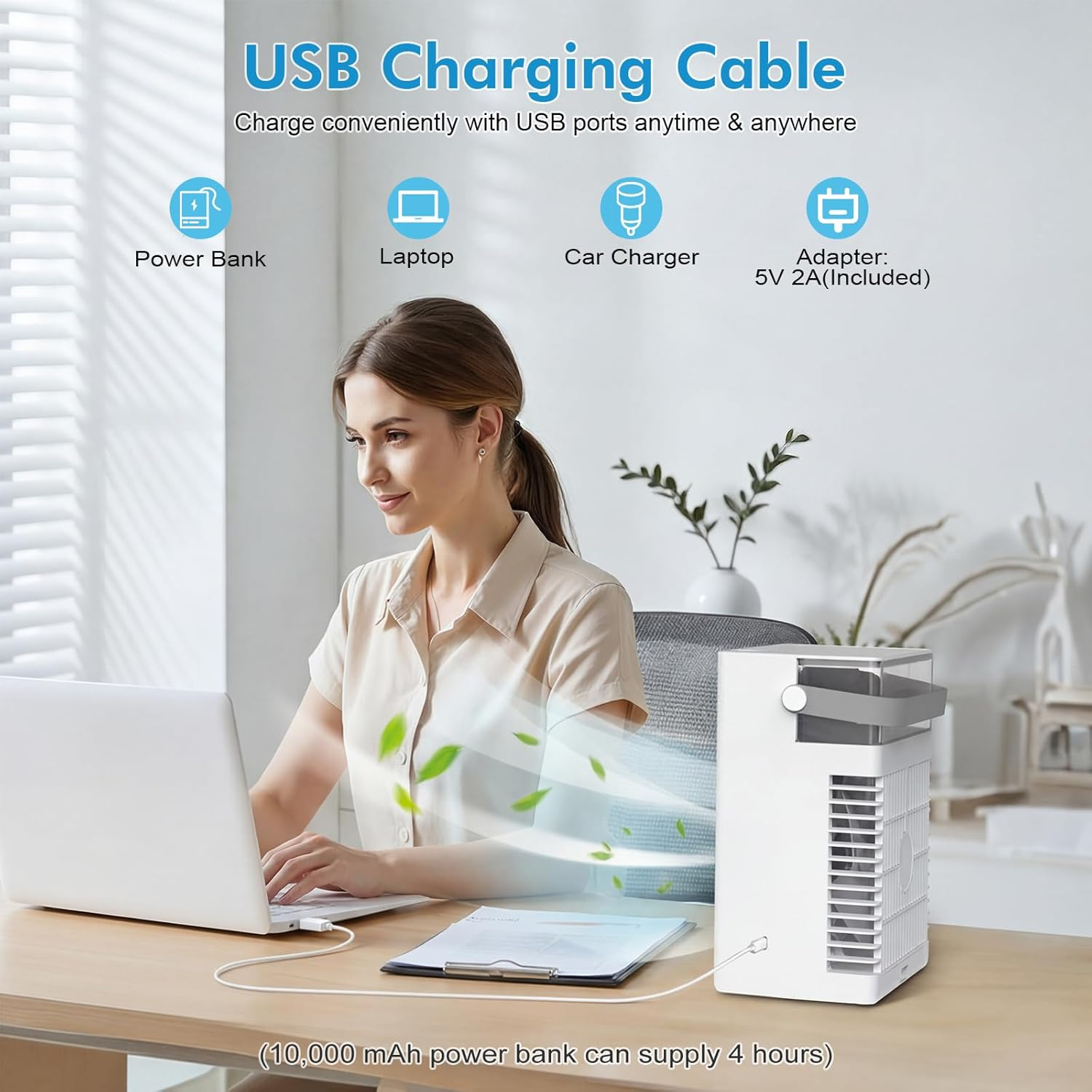 Portable Mini Air Conditioner 3-in-1 USB 1000ml Tank Timer