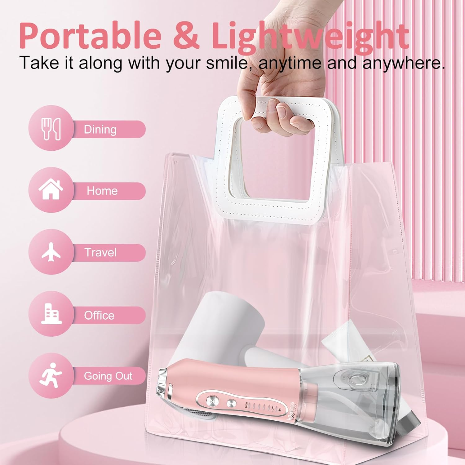 H2ofloss Cordless Water Flosser 5 Mode 300ml IPX7 Pink