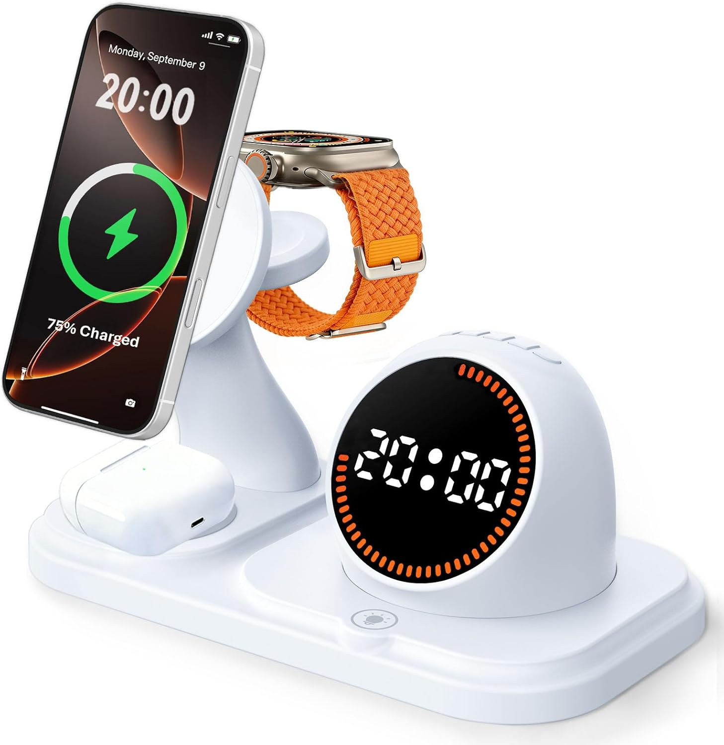 6-in-1 Wireless Charging Station Clock RGB Bluetooth Speaker