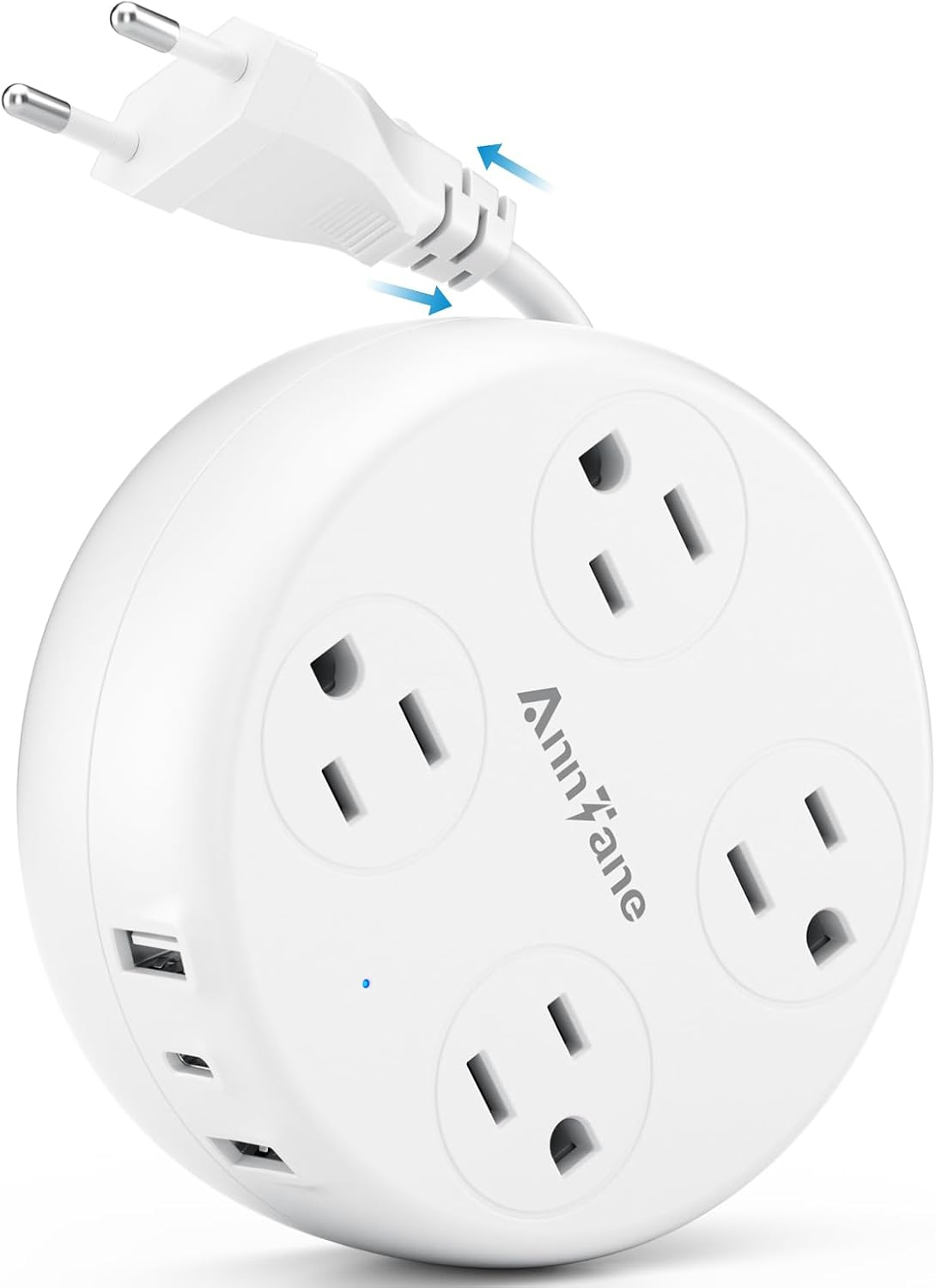 European Travel Plug Adapter 4 AC 3 USB-C Retractable Strip
