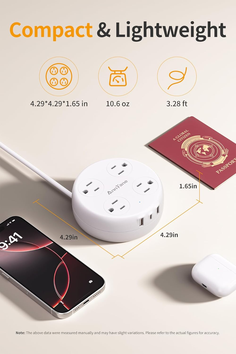European Travel Plug Adapter 4 AC 3 USB-C Retractable Strip
