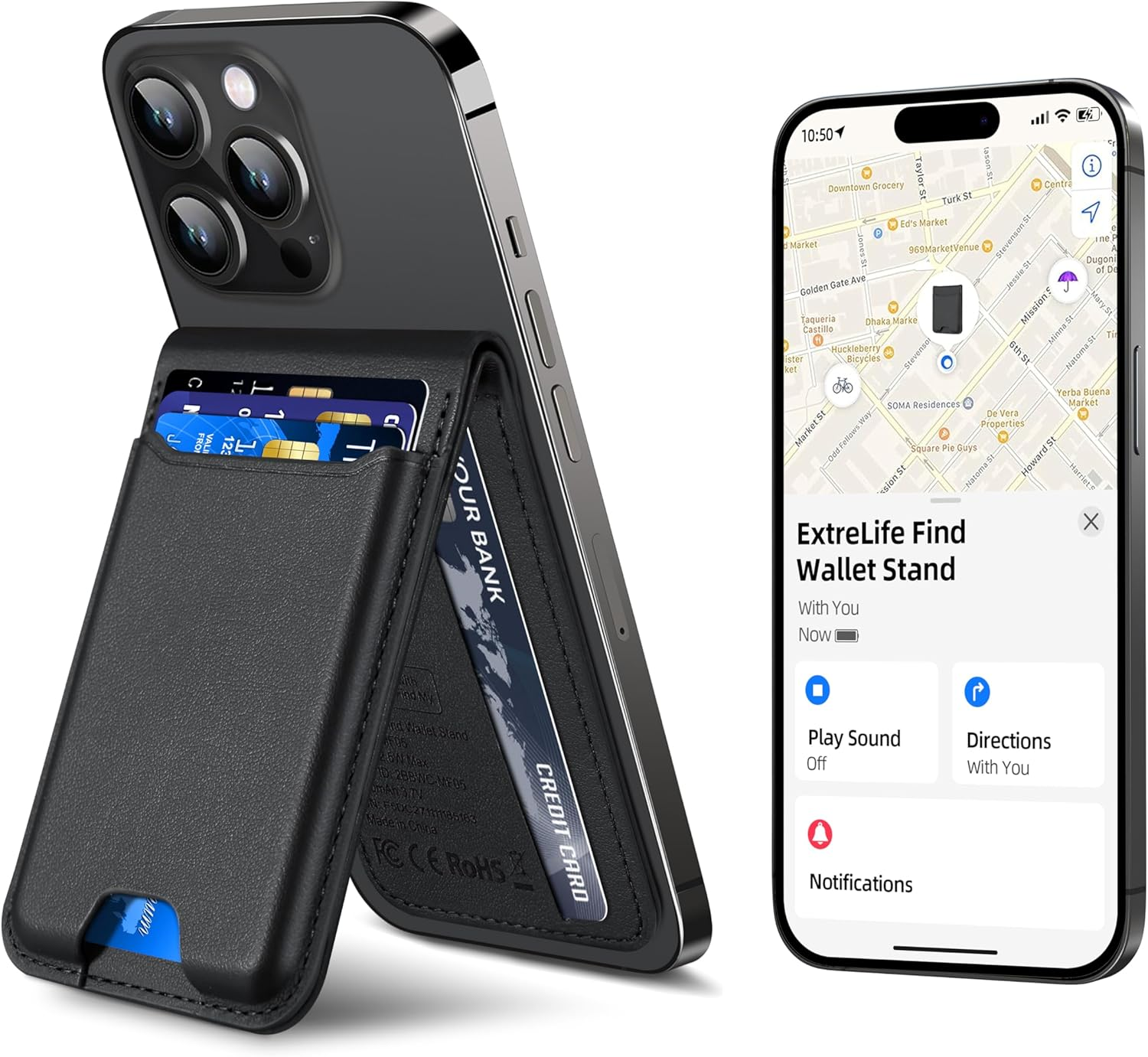 Magnetic iPhone Wallet 6 Card Slots Vegan Leather Adjustable Stand