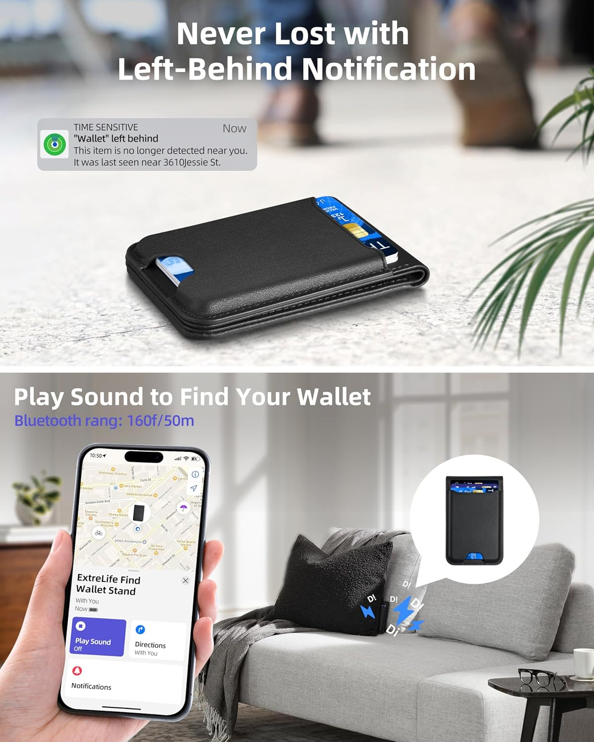 Magnetic iPhone Wallet 6 Card Slots Vegan Leather Adjustable Stand