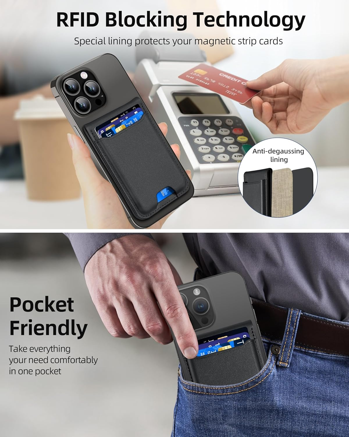 Magnetic iPhone Wallet 6 Card Slots Vegan Leather Adjustable Stand