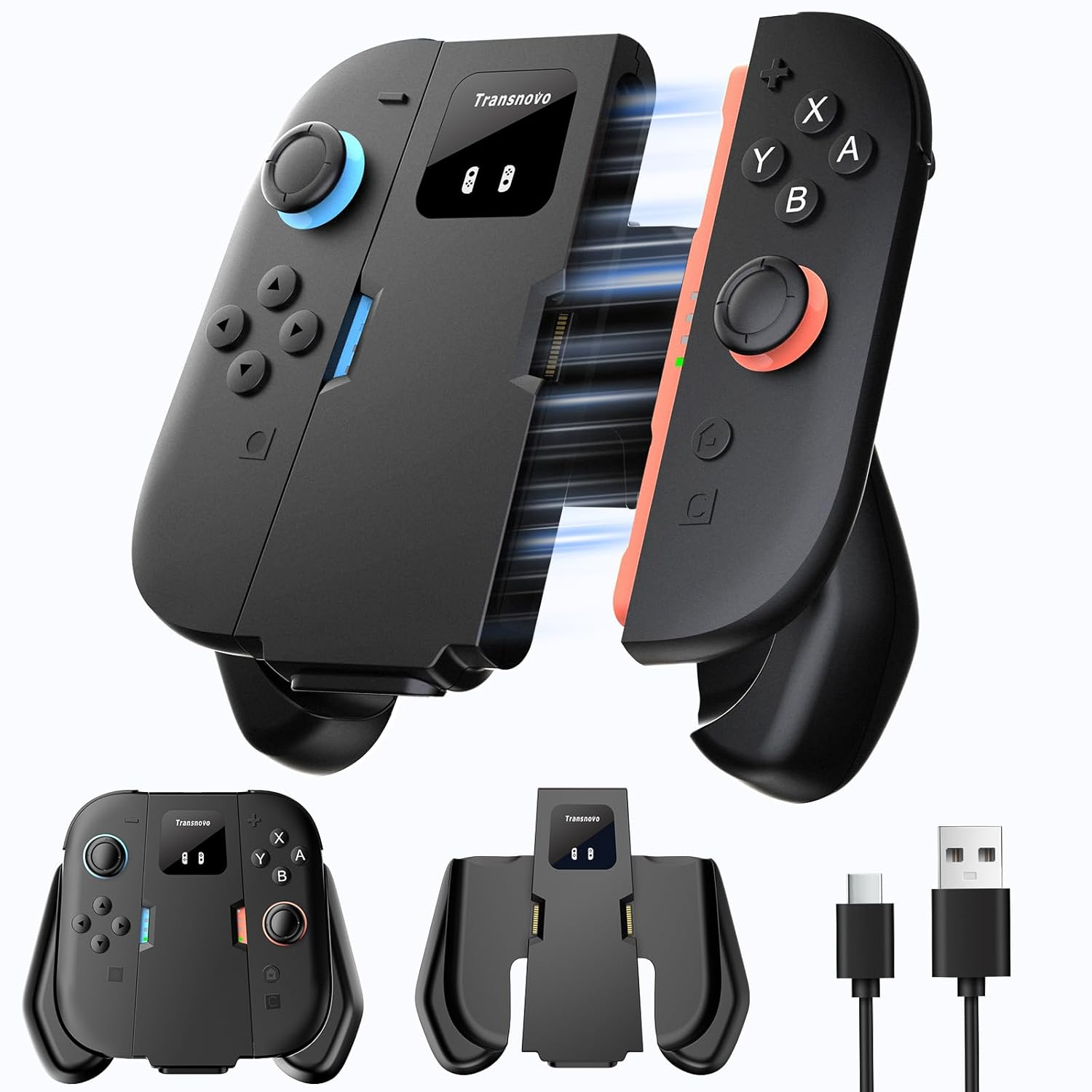 TRANSNOVO Charging Grip Nintendo Switch 2 JoyCons USB-C LED