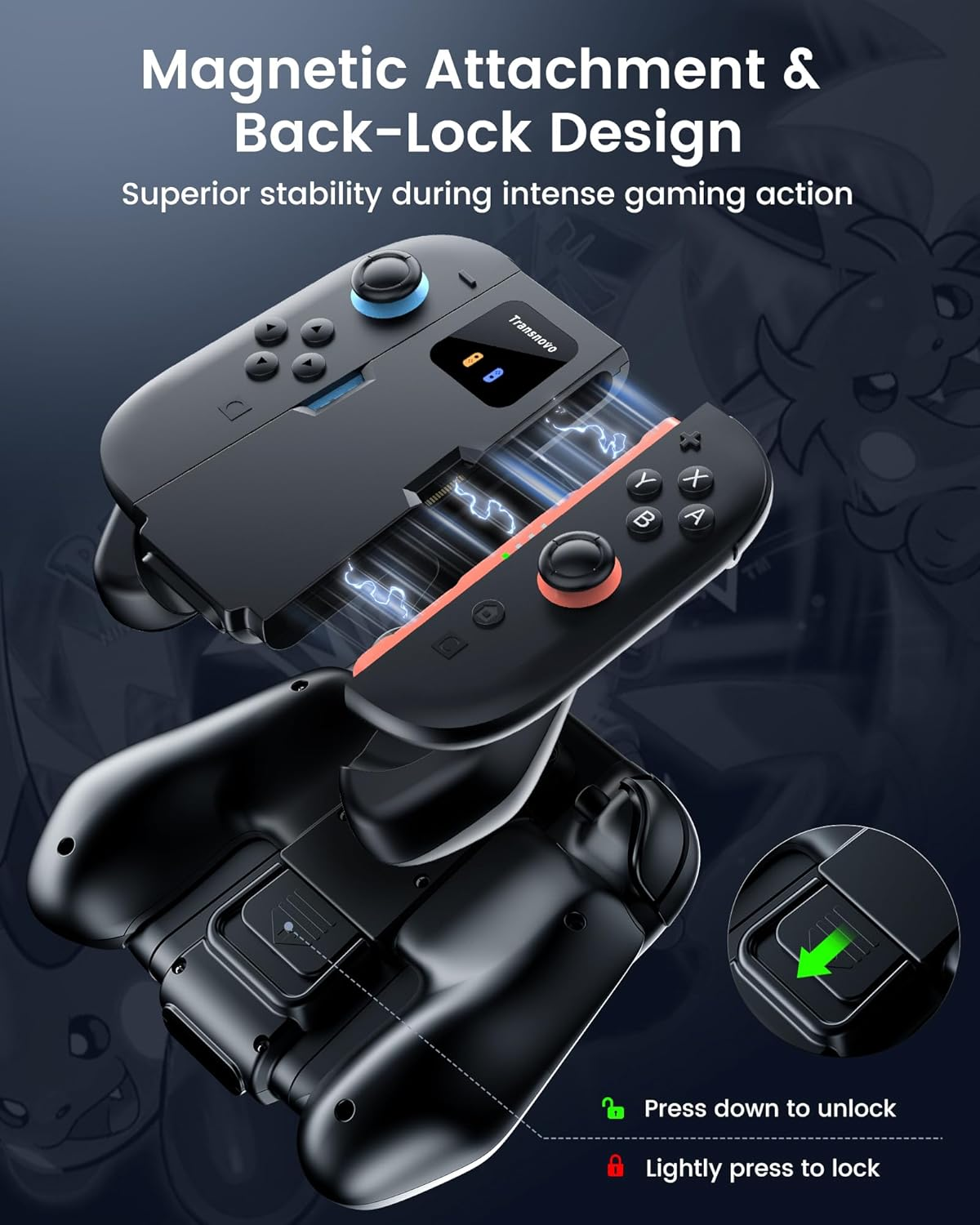 TRANSNOVO Charging Grip Nintendo Switch 2 JoyCons USB-C LED