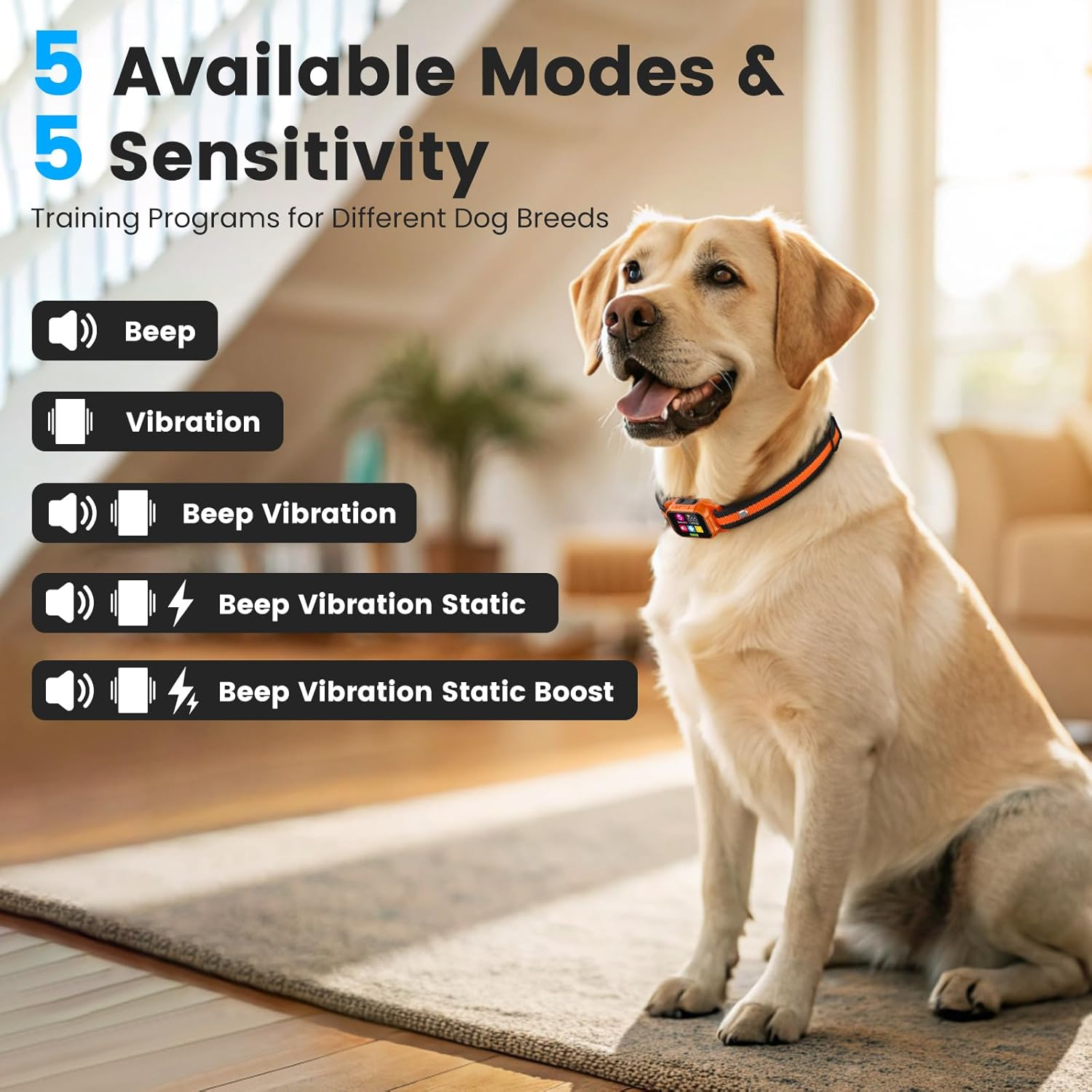 Smart Dog Bark Collar 5 Modes 5 Sensitivity IP67 Waterproof