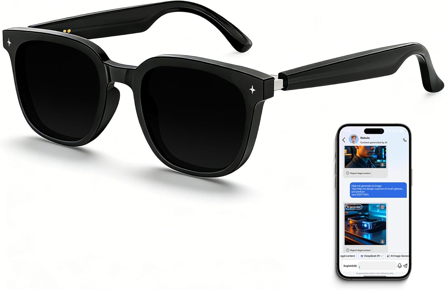 AI Smart Glasses Bluetooth Open-Ear Translation 130 Lang 9H