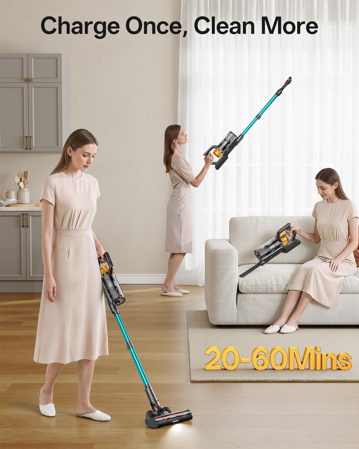 Cordless Vacuum Cleaner 650W 55KPa 8-in-1 Stick Vacuum
