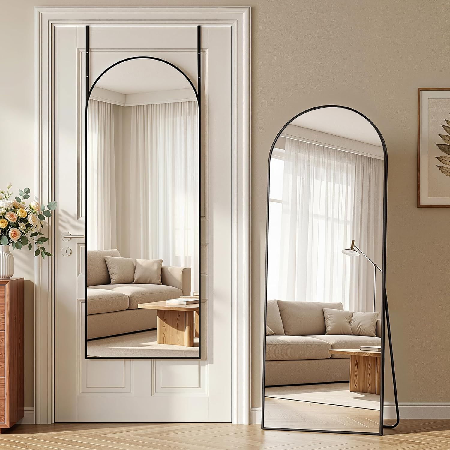 8x20 Over The Door Arched Full Length Mirror Black