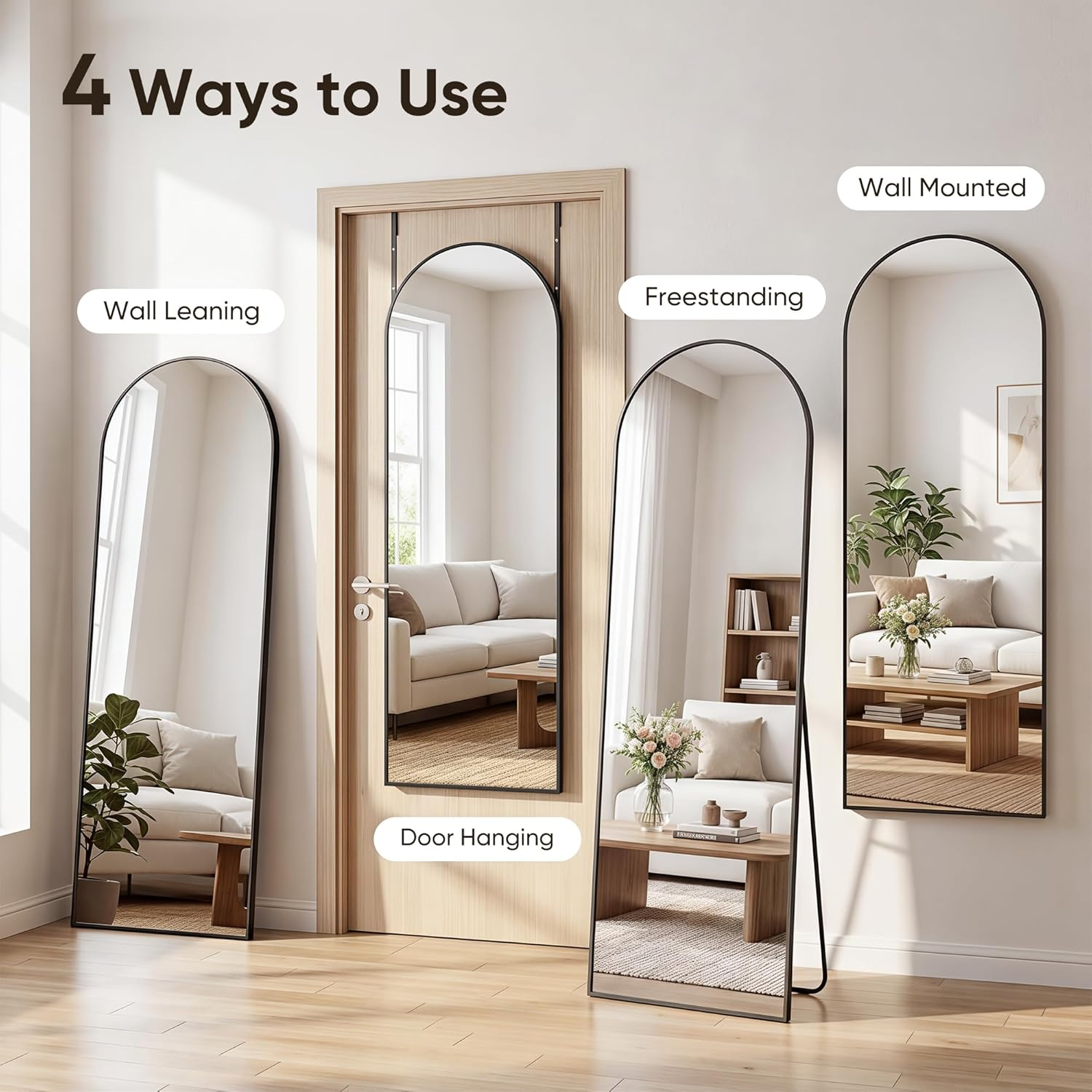 8x20 Over The Door Arched Full Length Mirror Black