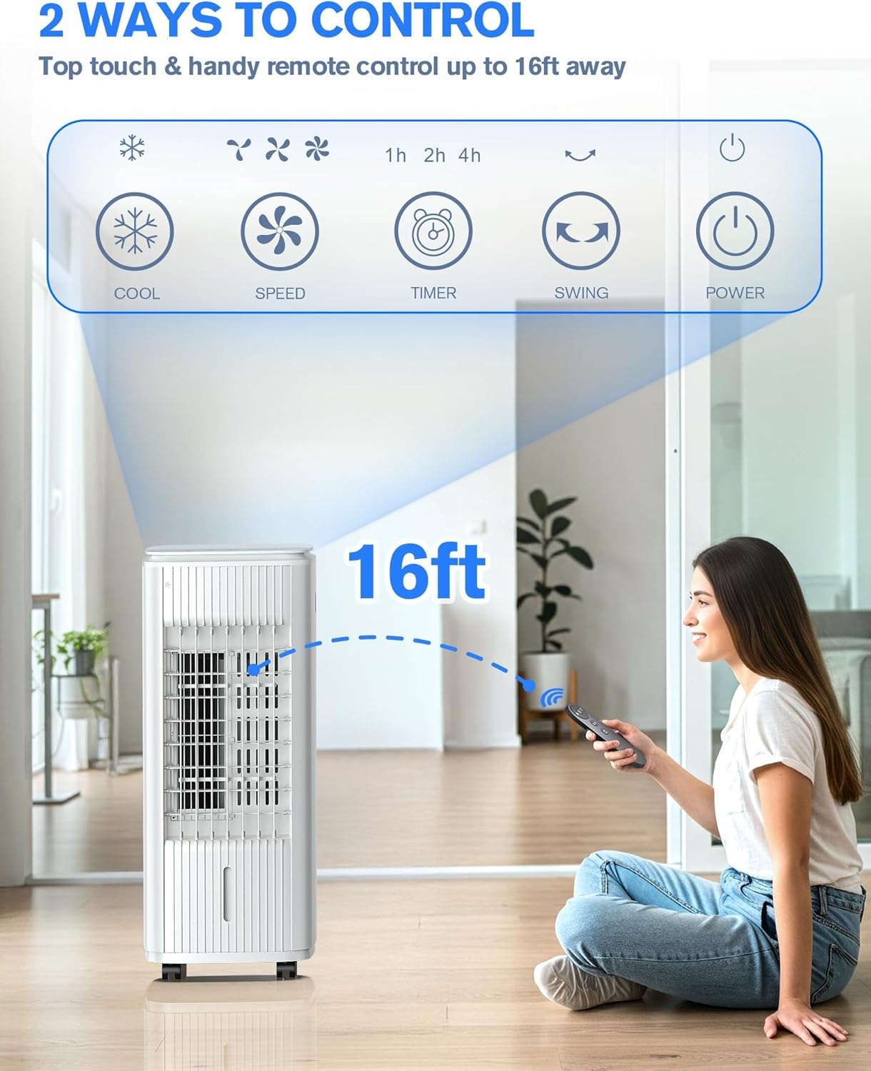 Evaporative Air Cooler 3L Tank 4 Ice Packs 70° Oscillation
