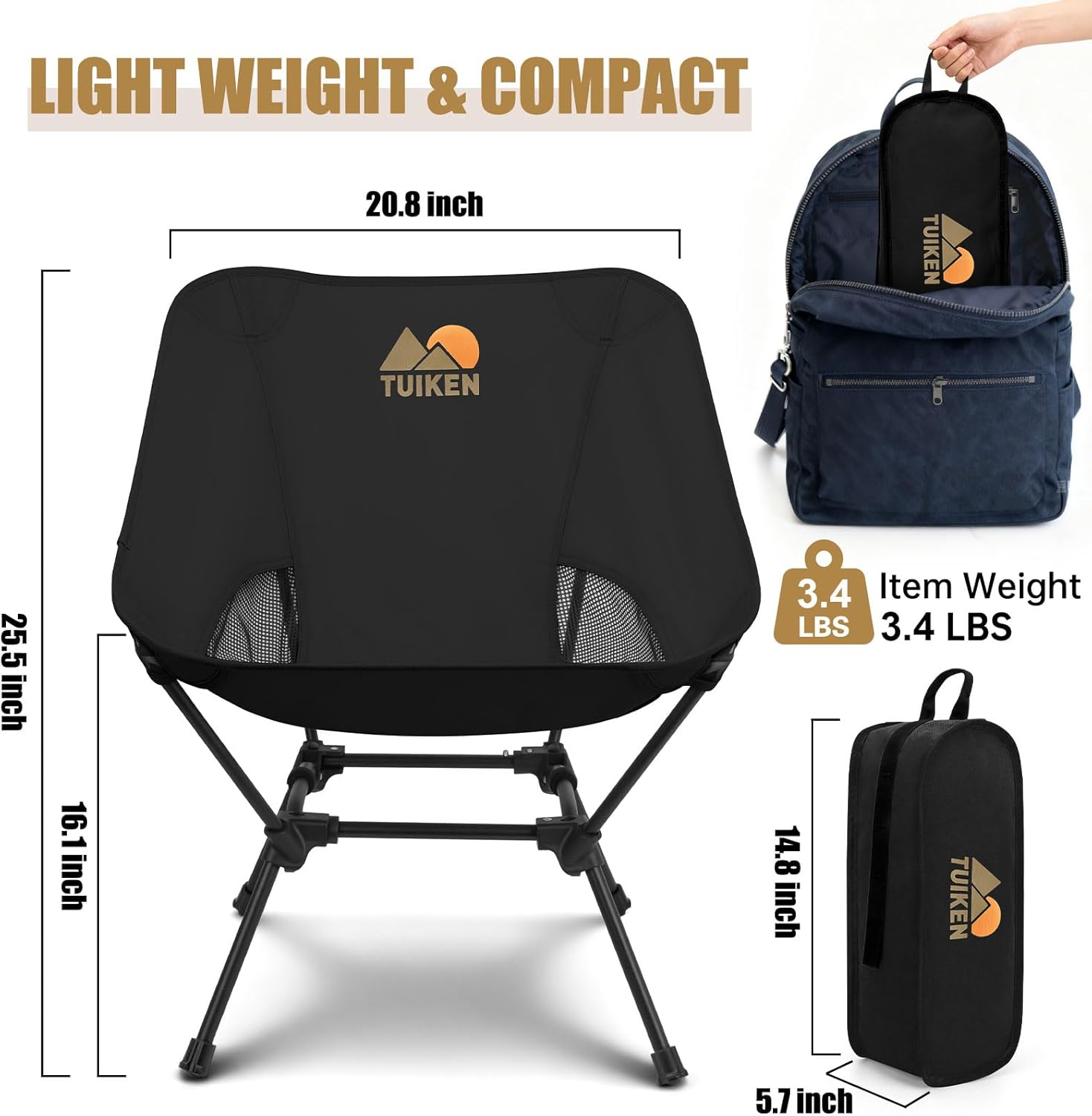 Ultralight Camping Chair with Cup Holder & Storage Bag