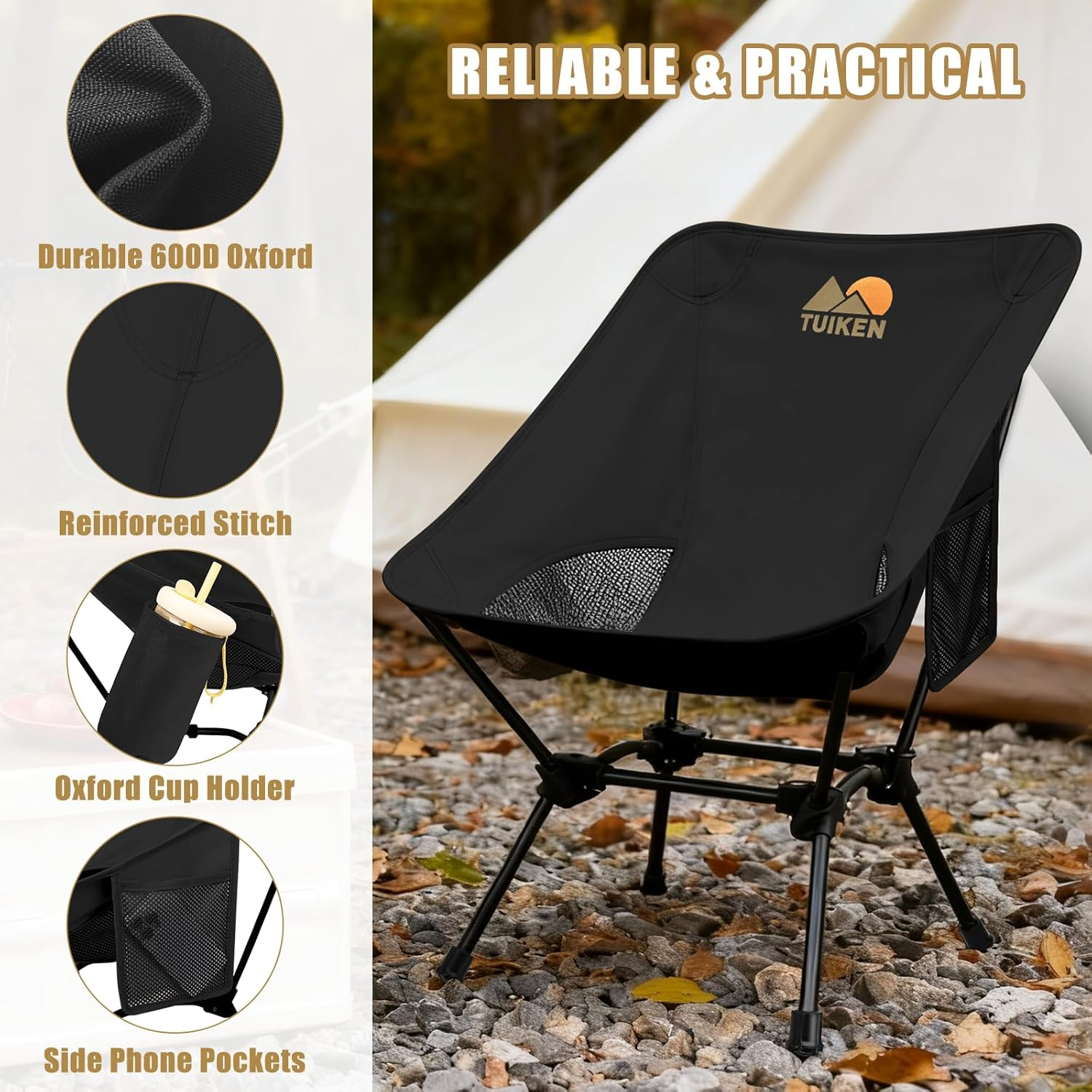 Ultralight Camping Chair with Cup Holder & Storage Bag