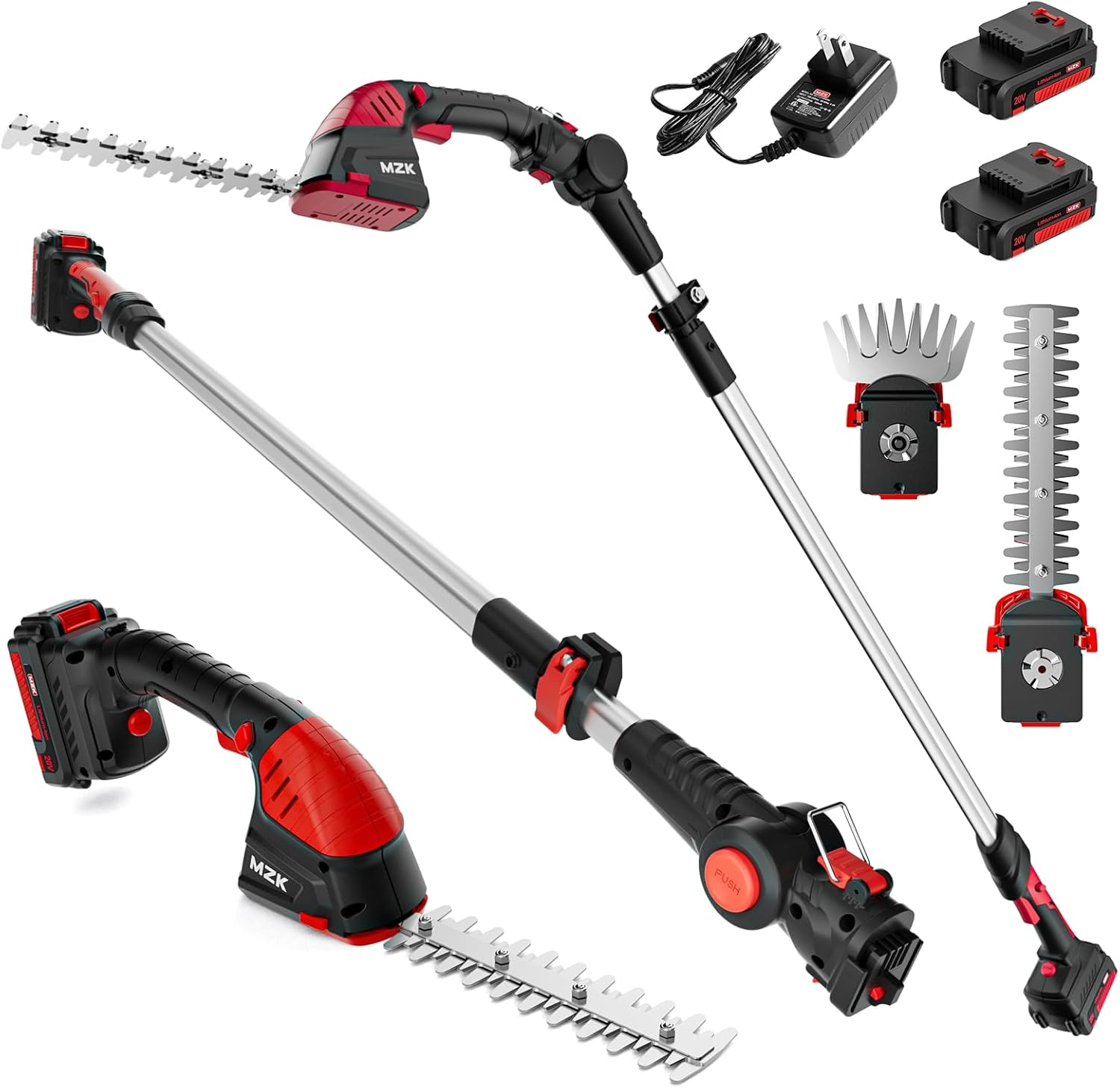 MZK 2-in-1 20V Pole Hedge Trimmer & Grass Shear 13ft