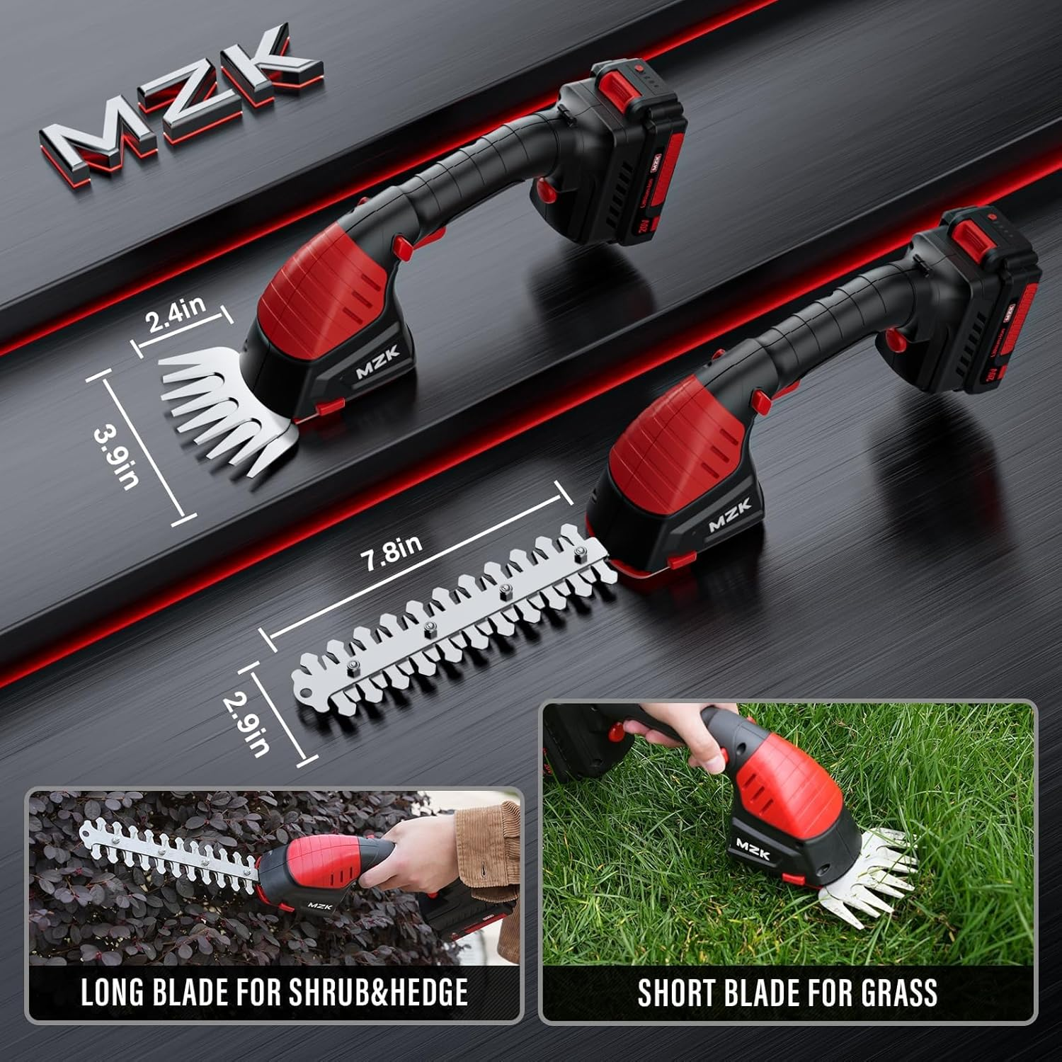 MZK 2-in-1 20V Pole Hedge Trimmer & Grass Shear 13ft