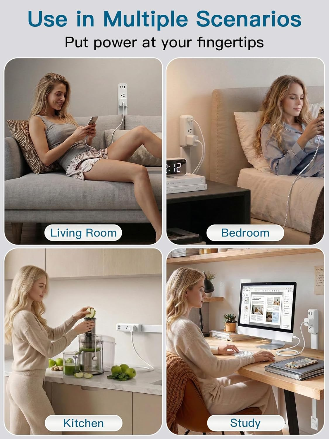 Electrical Outlet Extender 2 USB-A 1 USB-C 2 AC 22-34in