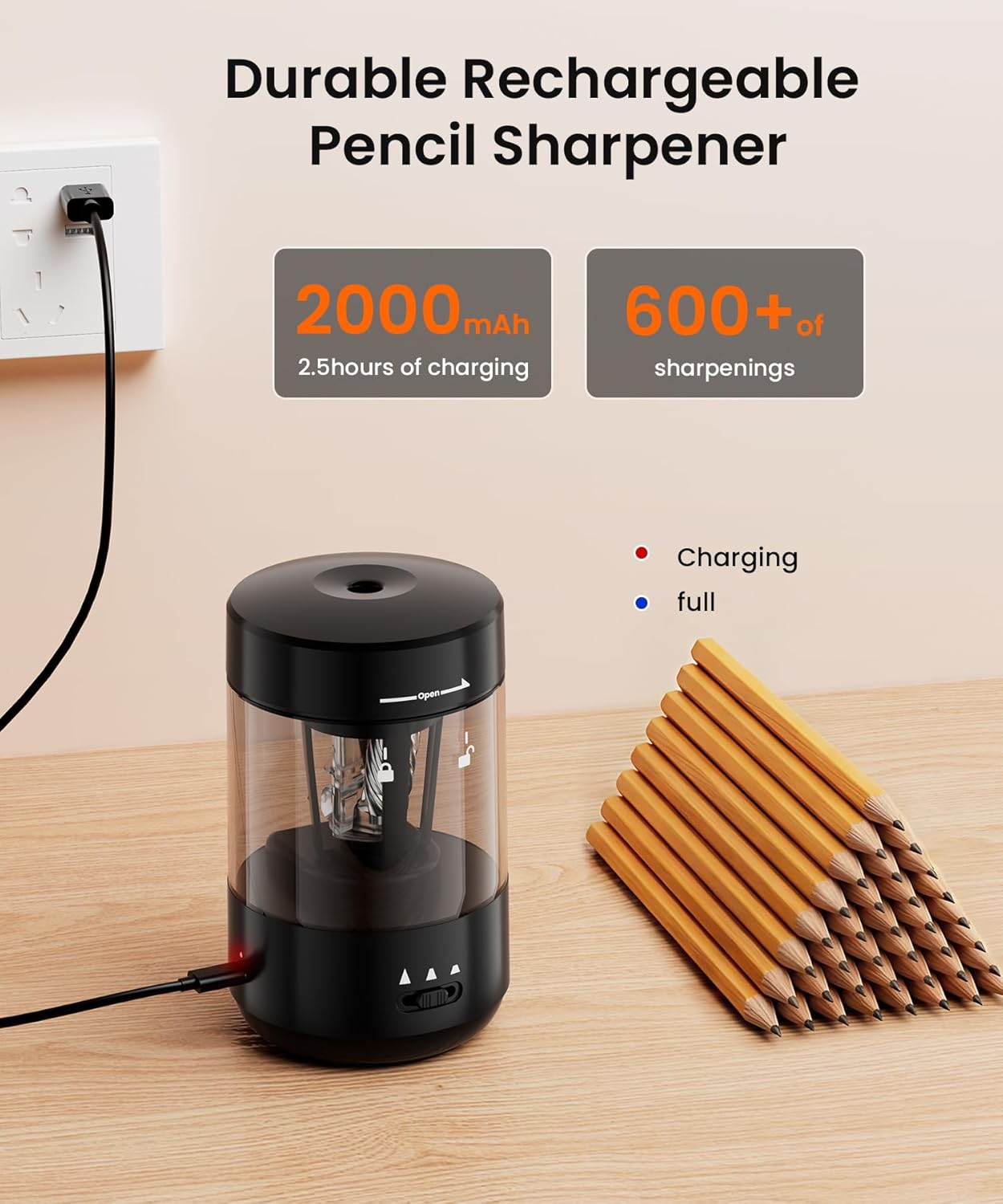 Electric Pencil Sharpener Auto In & Out USB-C Rechargeable