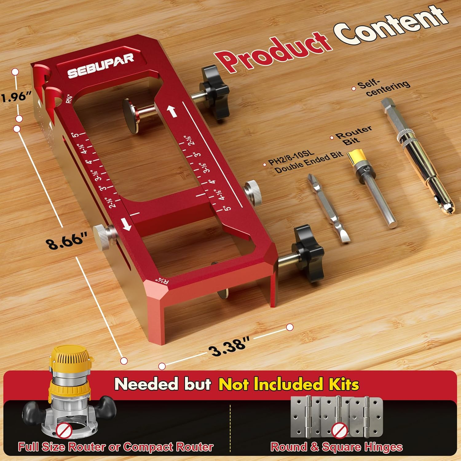 Door Hinge Jig Aluminum Router Template 2.5 to 5 Inch