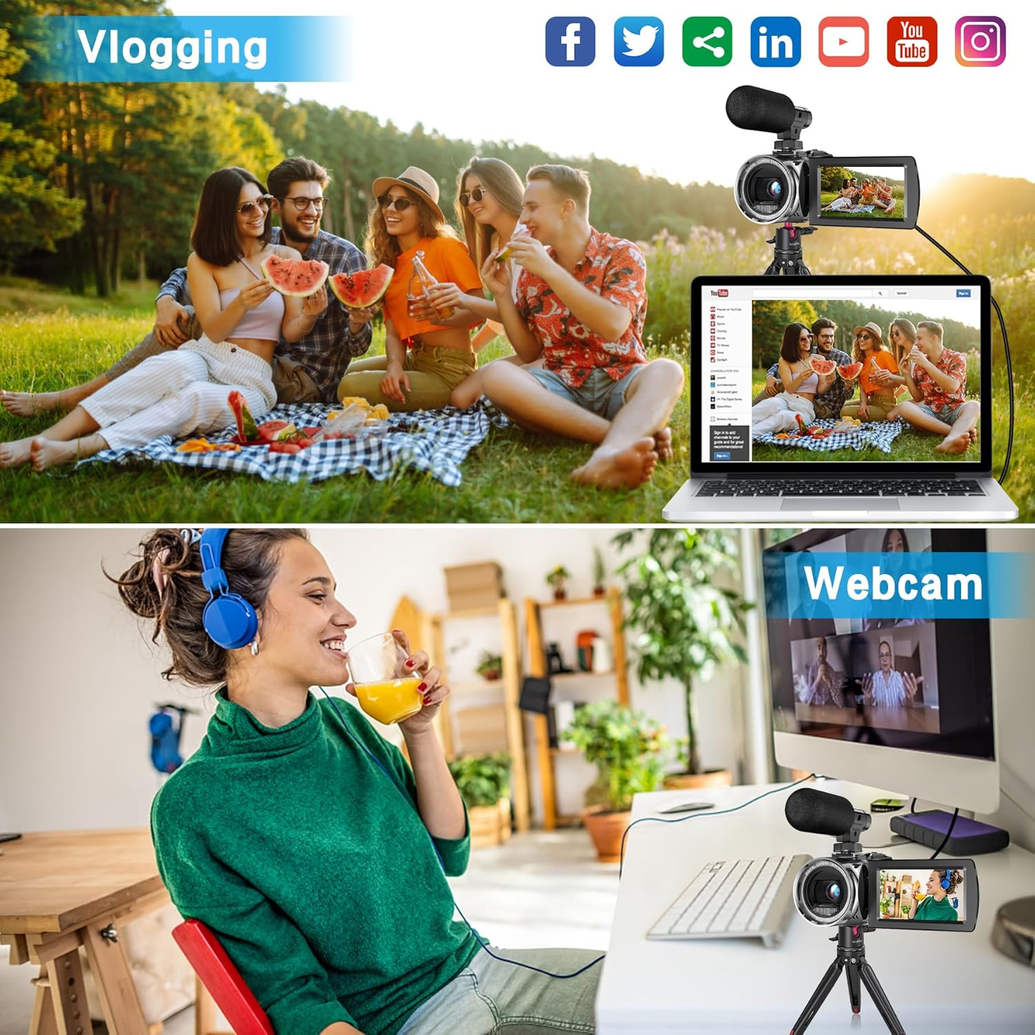 4K 48MP Vlogging Camera Camcorder 270° Screen 18X Zoom 32G