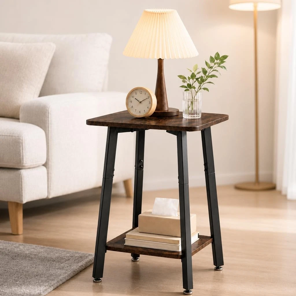 King Oasis Brown Square Iron Wood Side Table