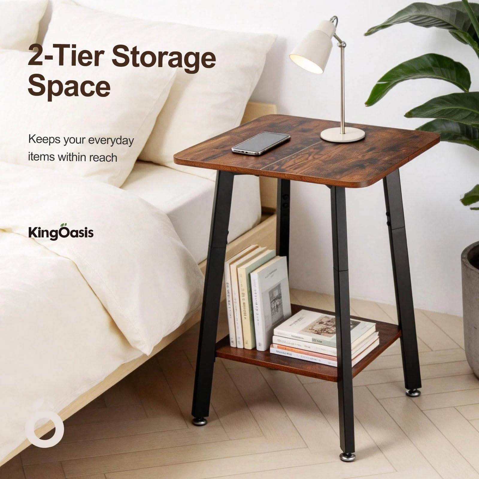 King Oasis Brown Square Iron Wood Side Table