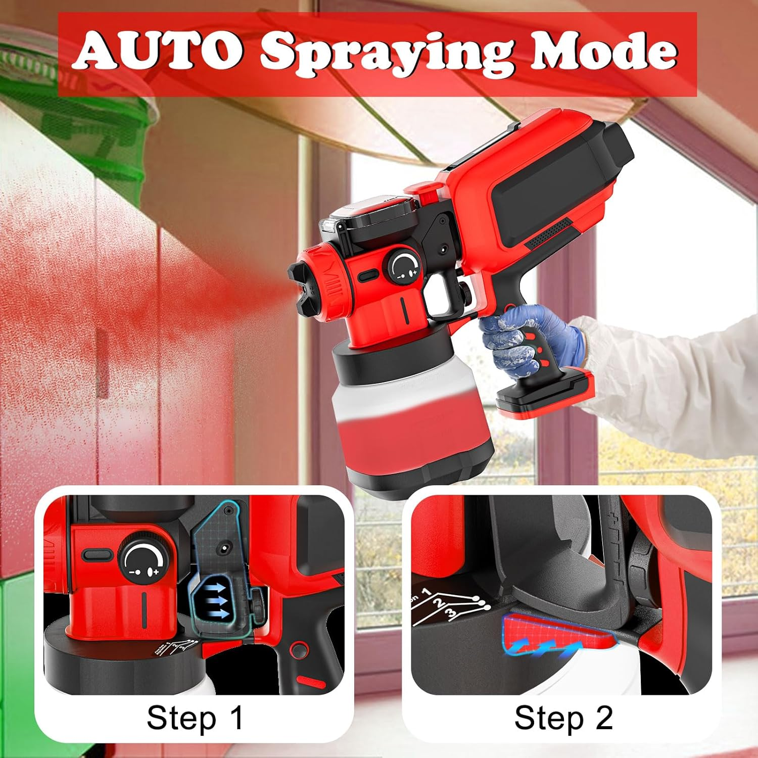 Cordless Paint Sprayer for 18V Battery - 3-Speed Professional Spray Gun