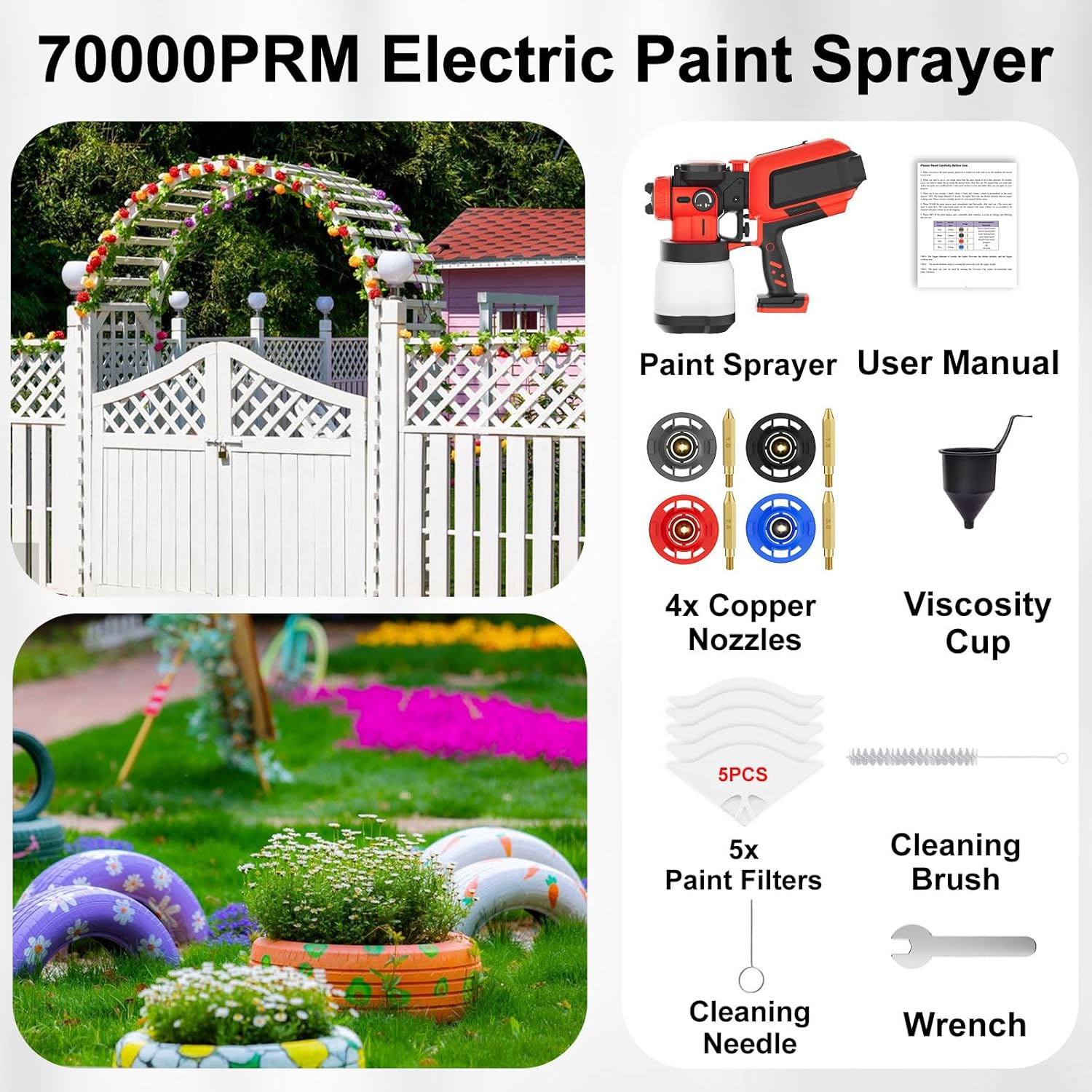 Cordless Paint Sprayer for 18V Battery - 3-Speed Professional Spray Gun
