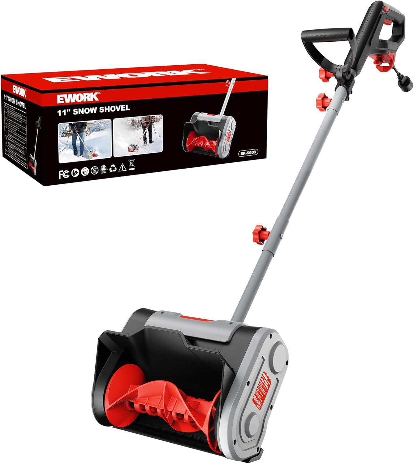 Heavy Duty Snow Shovel - Black Red Gray Ergonomic Winter Shovel