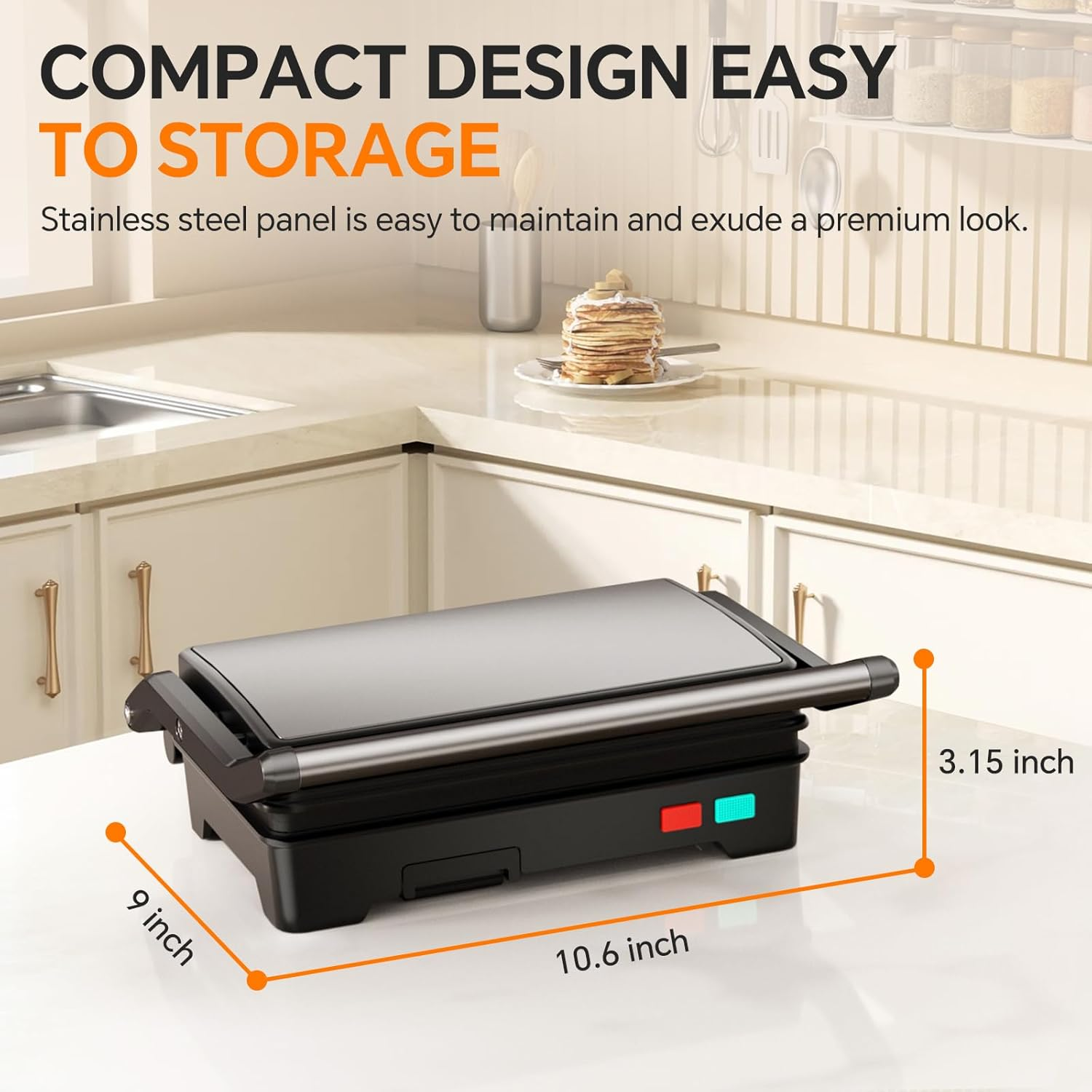 Panini Press Grill - 1000W Sandwich Maker with Non-Stick Plates, 180° Opening & Removable Drip Tray