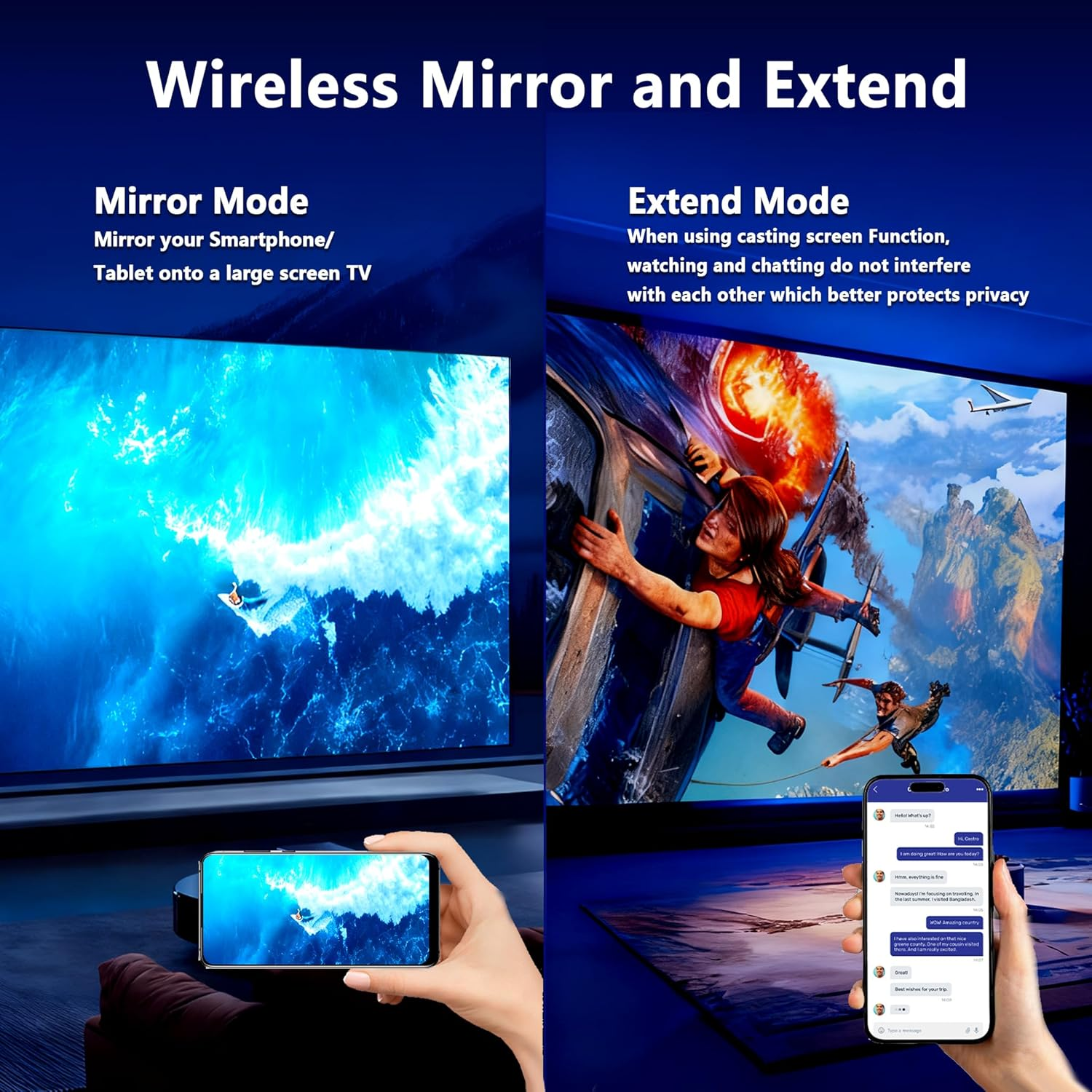 4K Wireless HDMI Display Dongle Adapter - WiFi Screen Mirroring for iPhone iPad Android Mac to TV Projector Monitor