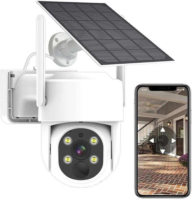 PTZ Security Camera Wireless Outdoor Solar Powered - 360° Pan Tilt with Color Night Vision, Two-Way Audio & Alexa Compatible