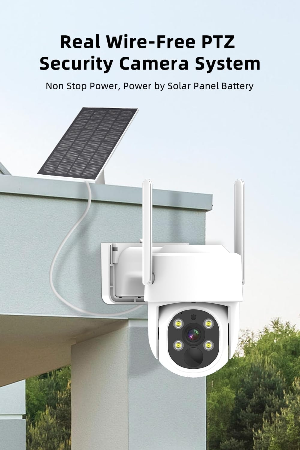 PTZ Security Camera Wireless Outdoor Solar Powered - 360° Pan Tilt with Color Night Vision, Two-Way Audio & Alexa Compatible